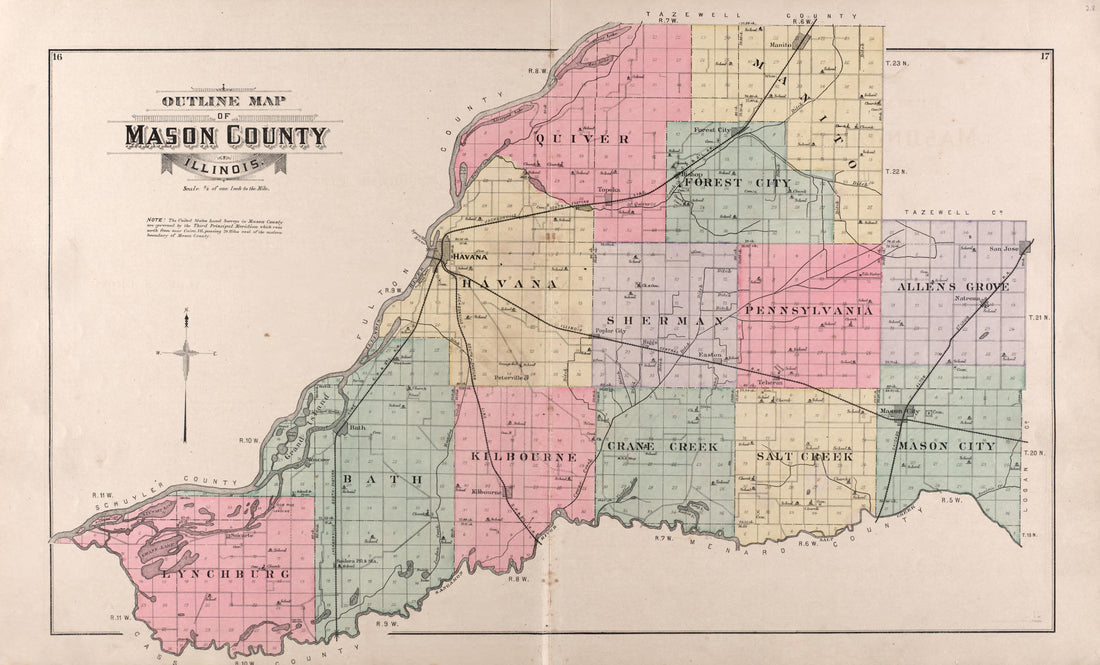 This old map of Illinois, Mason County, was created by Alden, Ogle & Company|Bourquin, F. (Frederick)|Bracher, Wm. (William) in 1891
