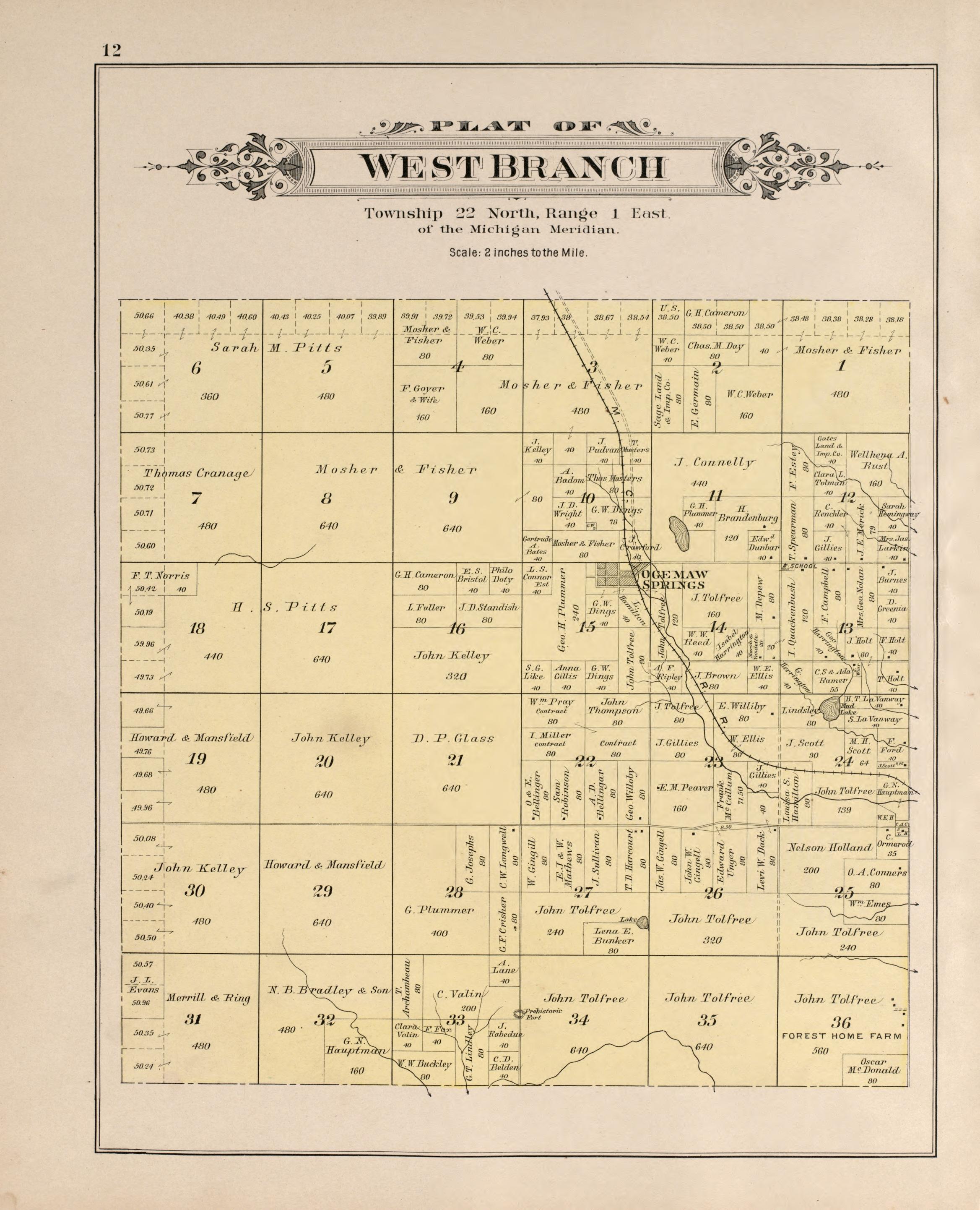 West Branch from Plat Book of Ogemaw County, Michigan 1903 by Relic Map Company