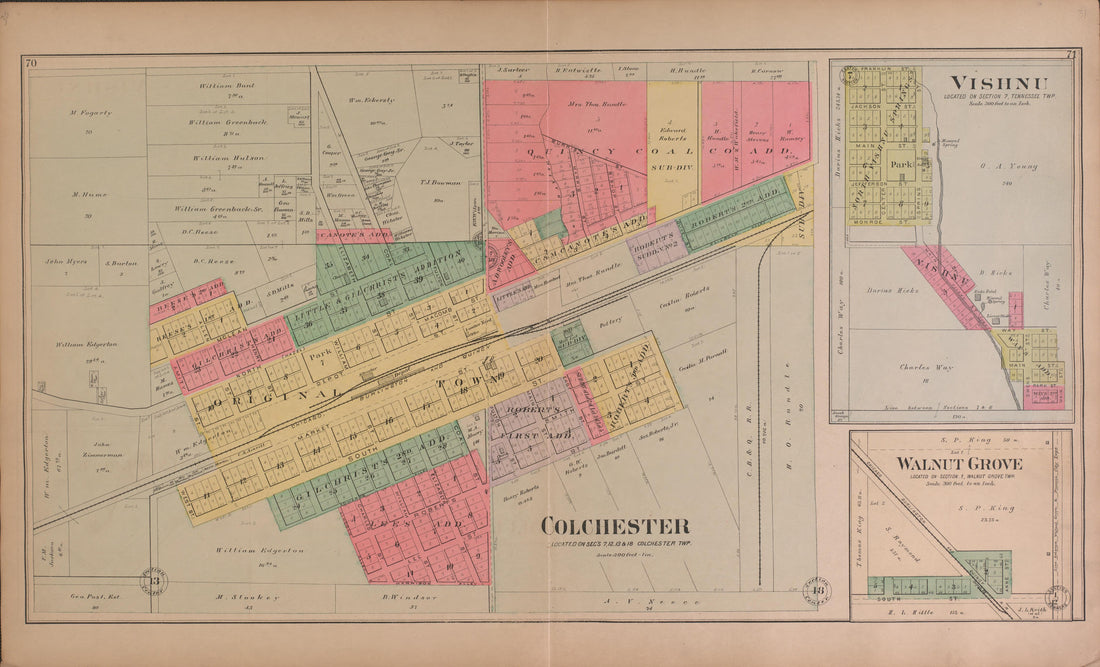 This old map of Illinois, McDonough County, was created by Balliet & Volk|Bourquin, F. (Frederick)|Geo. A. Ogle & Co|Occidental Publishing Company in 1893