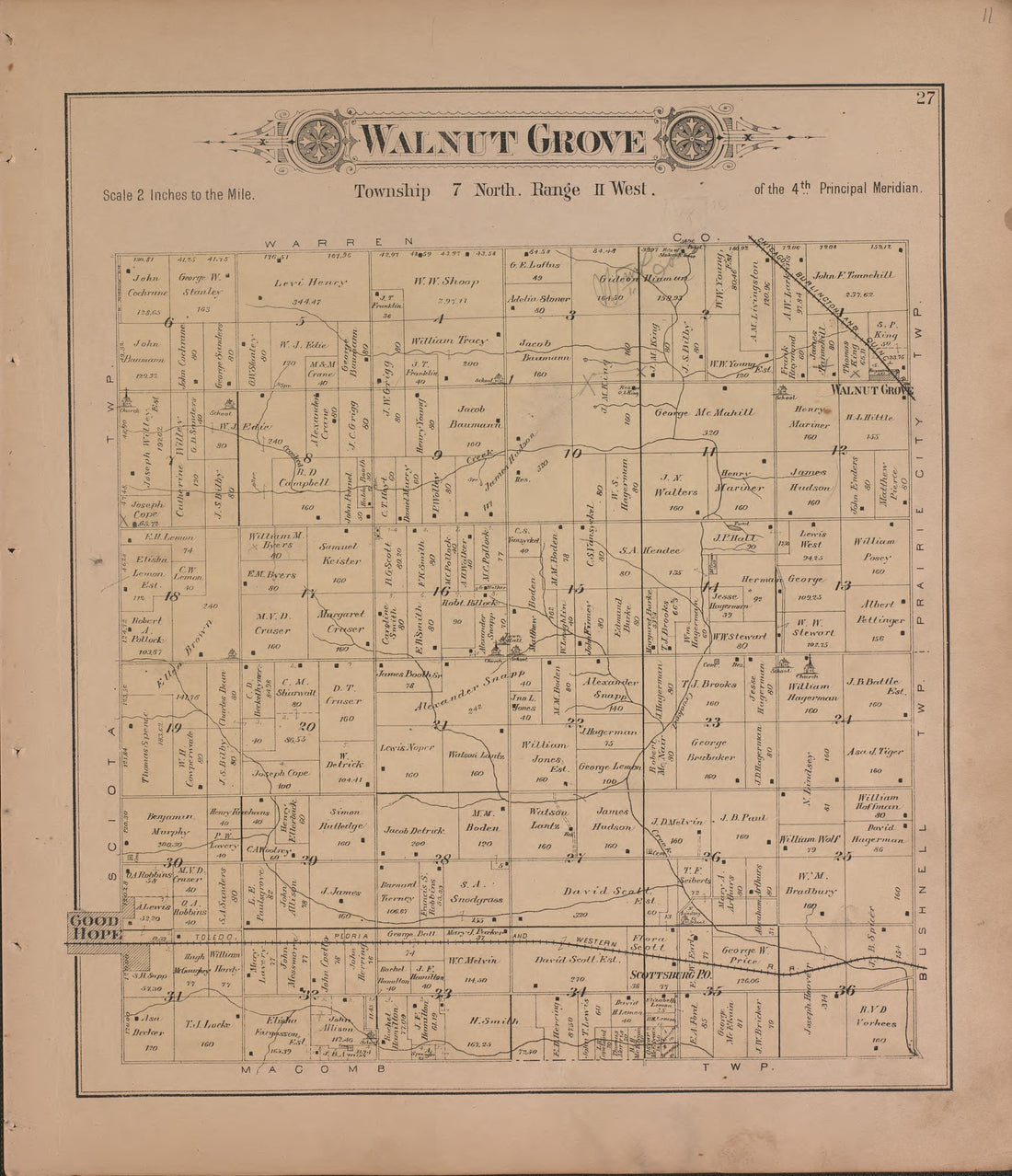 This old map of Illinois, McDonough County, was created by Balliet & Volk|Bourquin, F. (Frederick)|Geo. A. Ogle & Co|Occidental Publishing Company in 1893