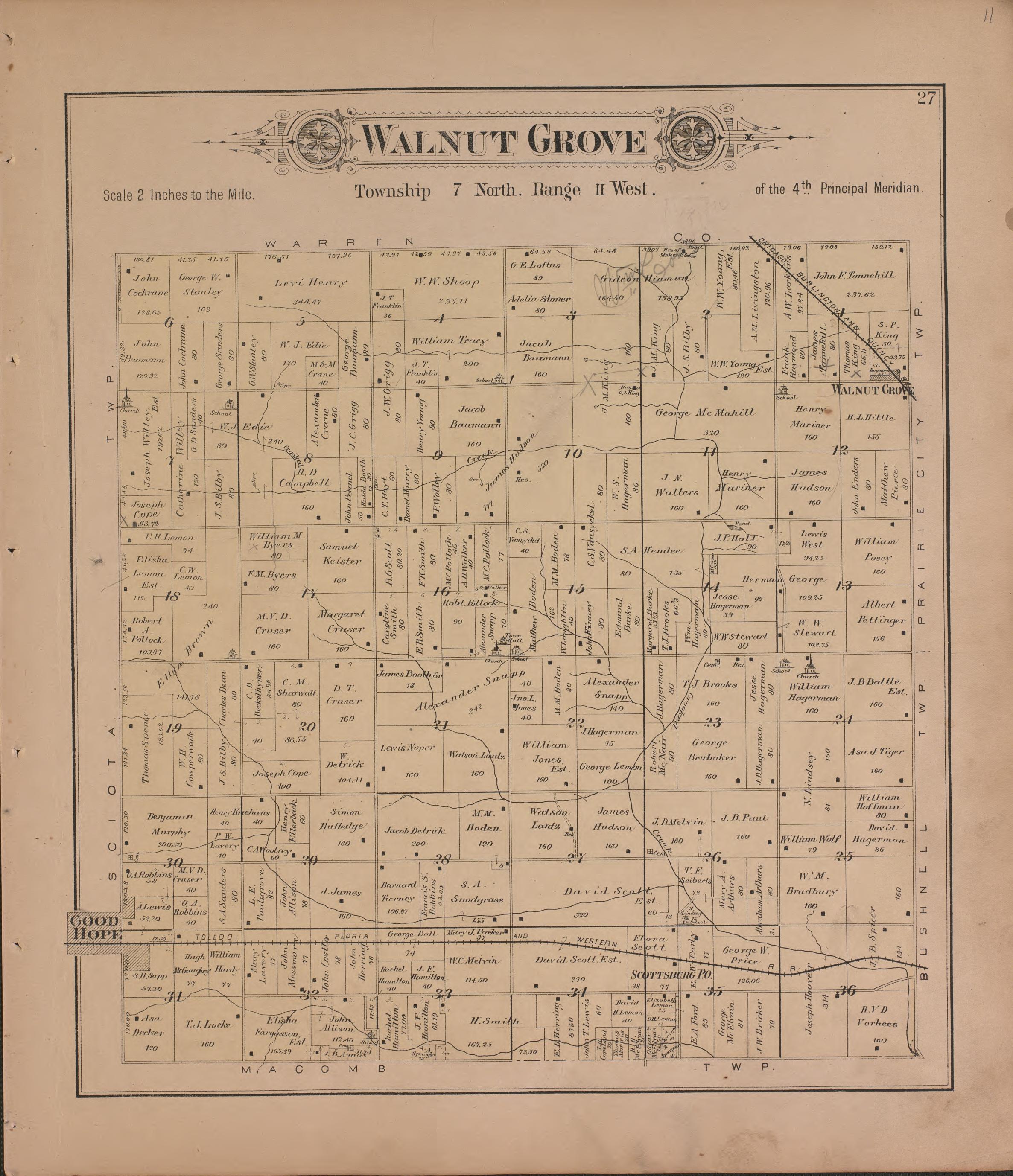 This old map of Illinois, McDonough County, was created by Balliet & Volk|Bourquin, F. (Frederick)|Geo. A. Ogle & Co|Occidental Publishing Company in 1893