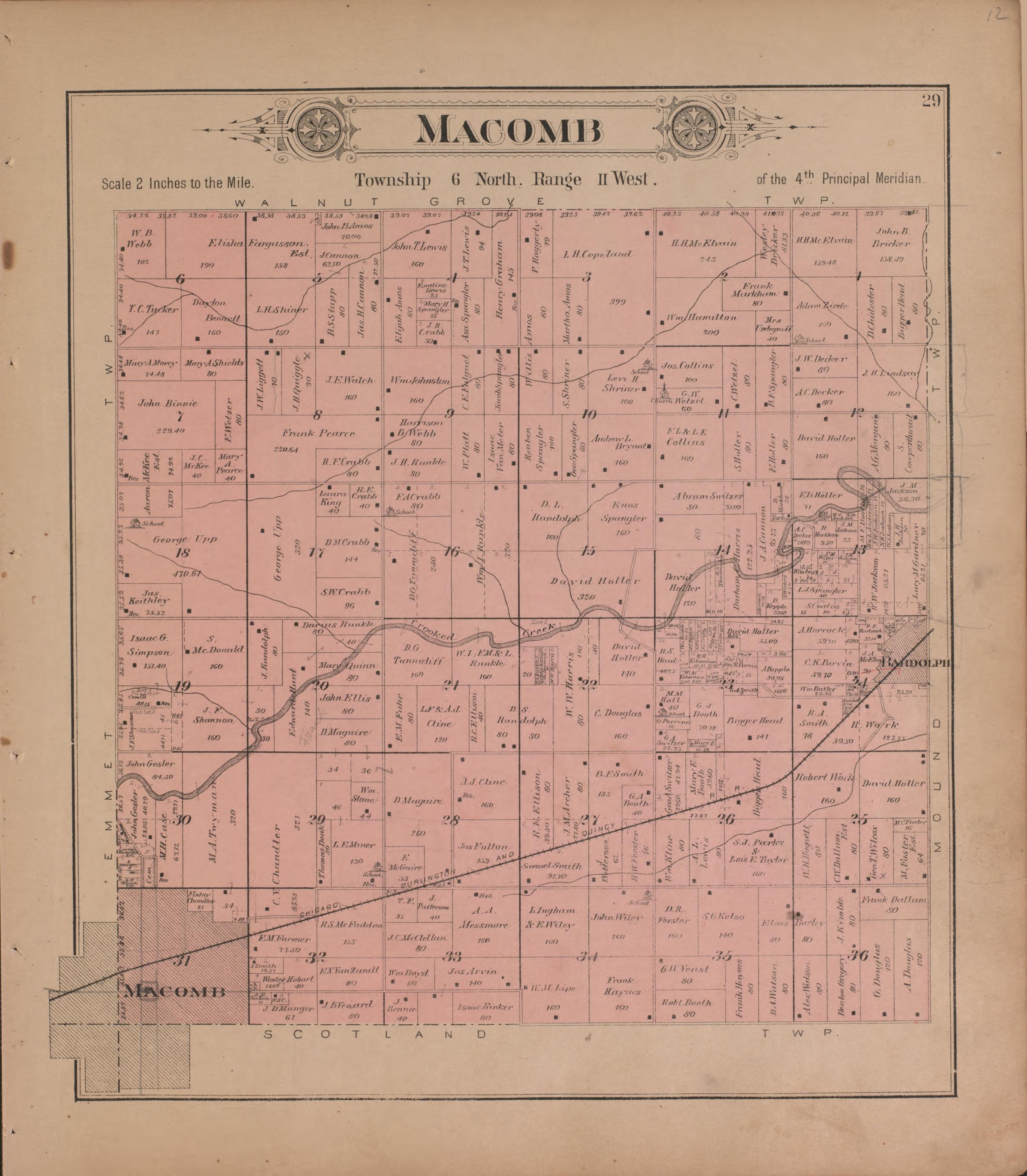 This old map of Illinois, McDonough County, was created by Balliet & Volk|Bourquin, F. (Frederick)|Geo. A. Ogle & Co|Occidental Publishing Company in 1893