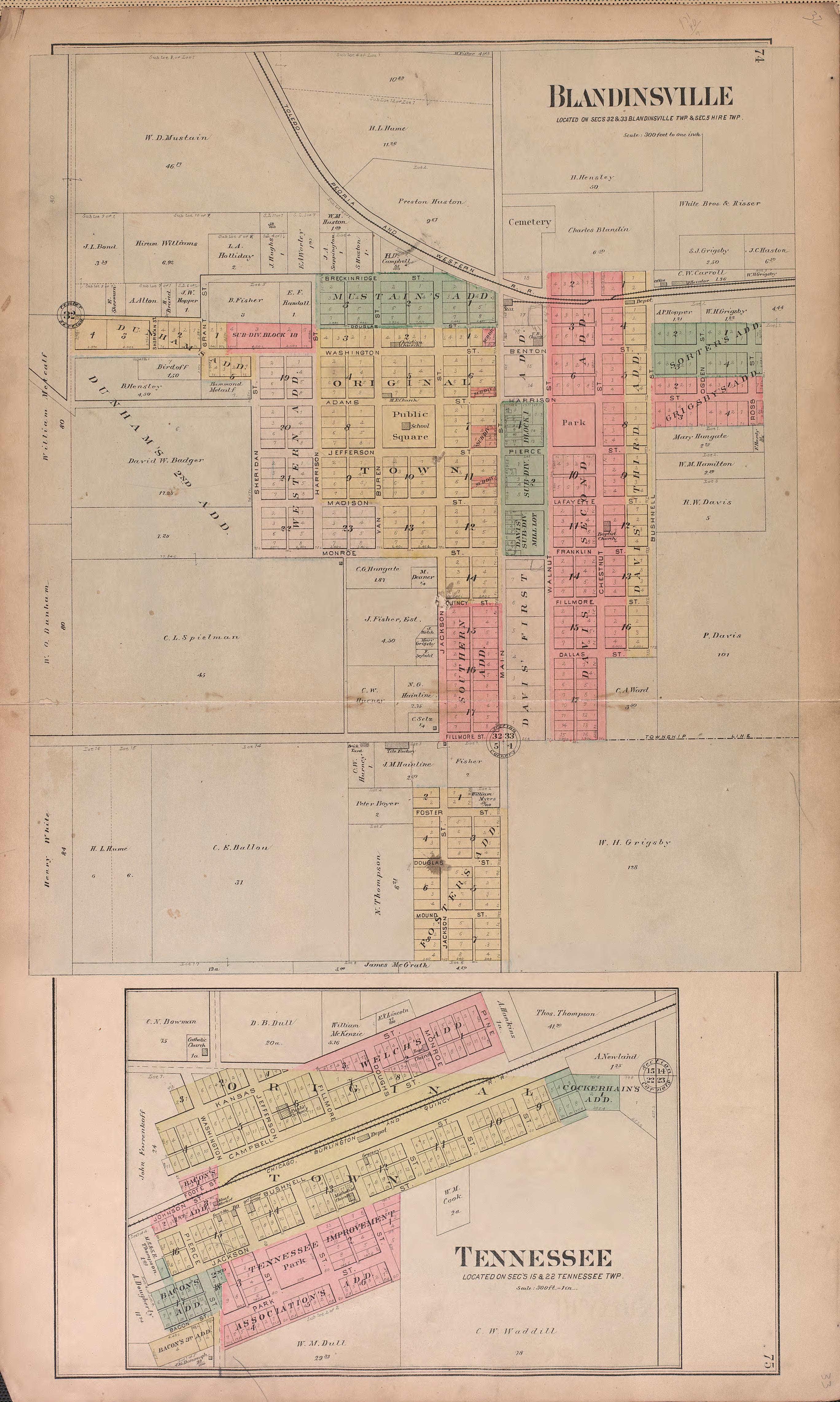 This old map of Illinois, McDonough County, was created by Balliet & Volk|Bourquin, F. (Frederick)|Geo. A. Ogle & Co|Occidental Publishing Company in 1893