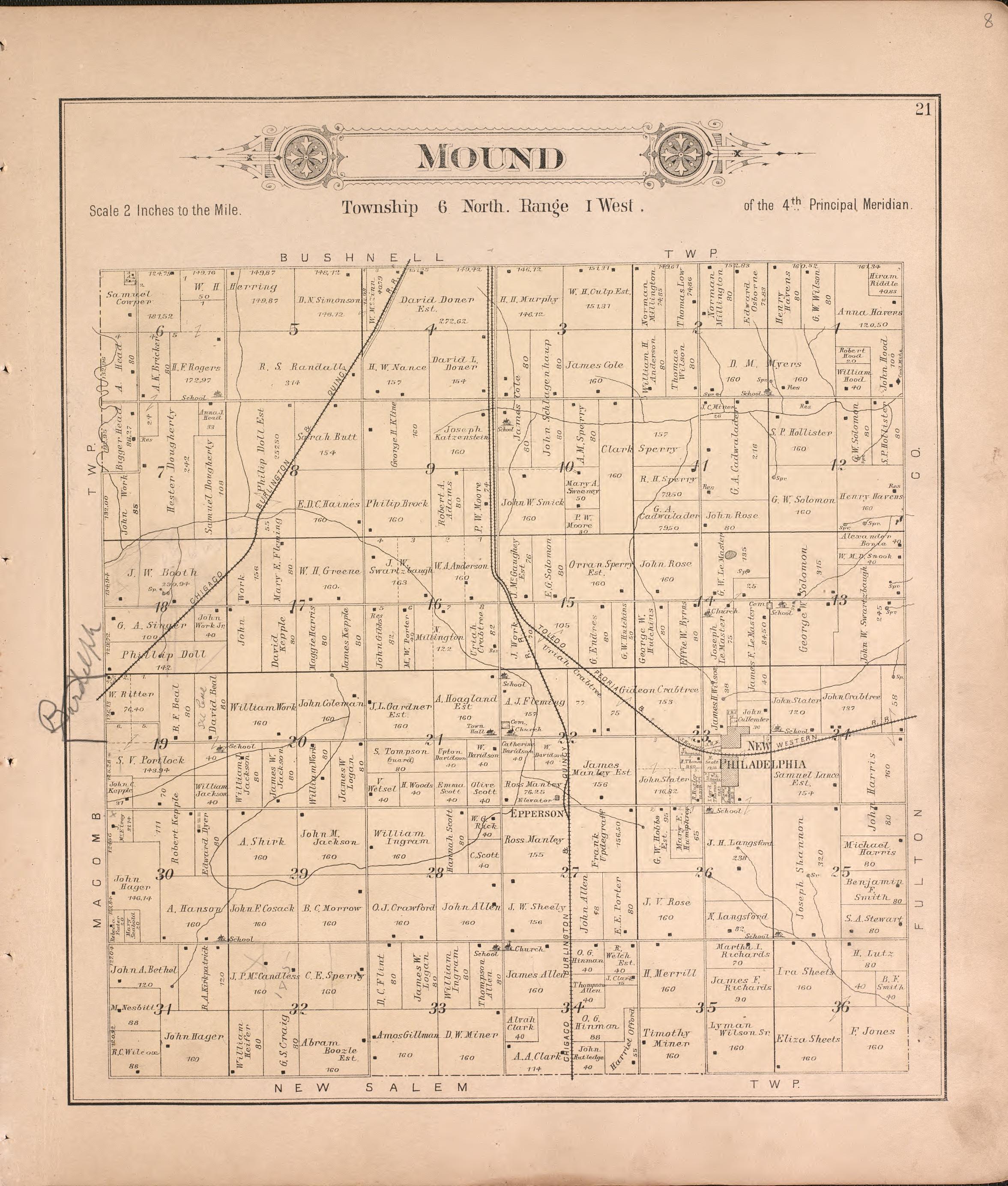 This old map of Illinois, McDonough County, was created by Balliet & Volk|Bourquin, F. (Frederick)|Geo. A. Ogle & Co|Occidental Publishing Company in 1893