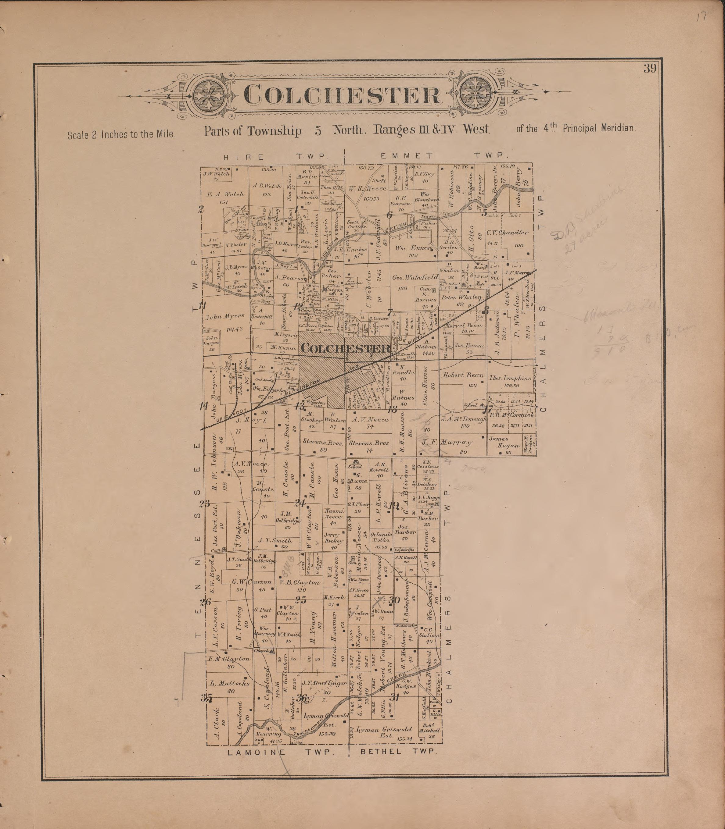 This old map of Illinois, McDonough County, was created by Balliet & Volk|Bourquin, F. (Frederick)|Geo. A. Ogle & Co|Occidental Publishing Company in 1893