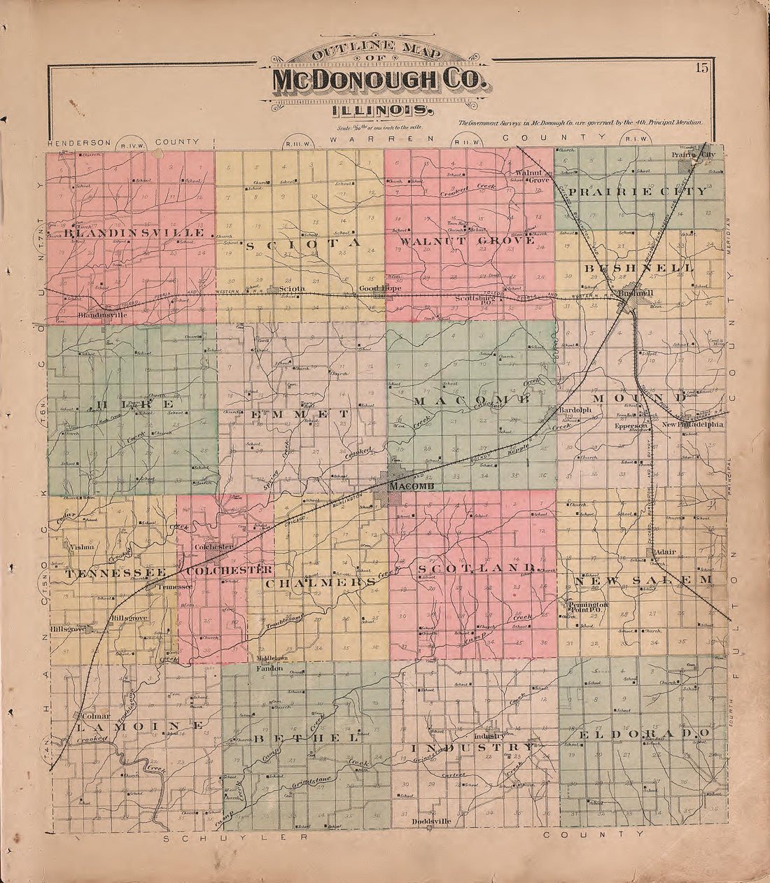 This old map of Illinois, McDonough County, was created by Balliet & Volk|Bourquin, F. (Frederick)|Geo. A. Ogle & Co|Occidental Publishing Company in 1893