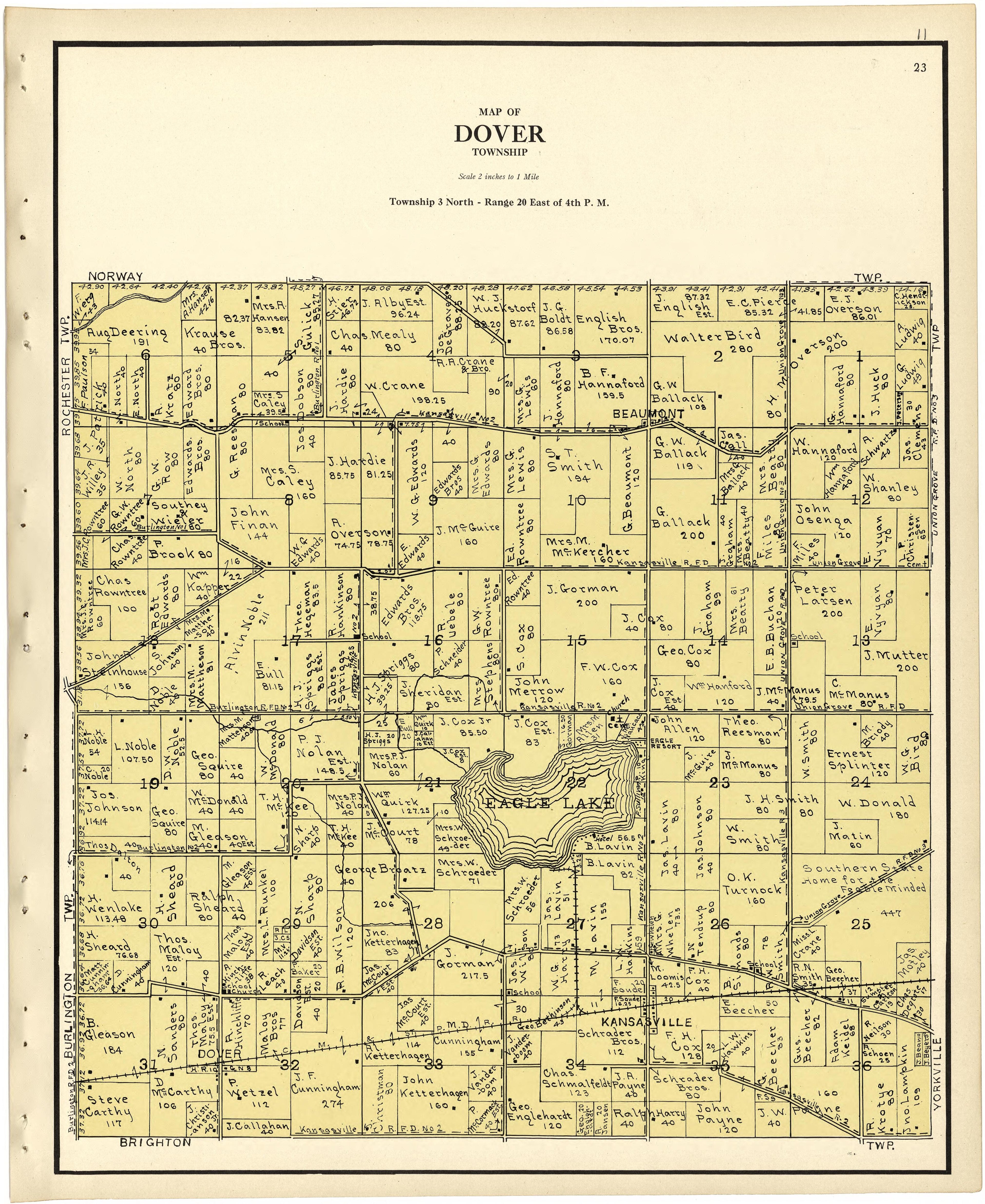 Map of Dover Township from Plat Book of Racine and Kenosha Counties, Wisconsin 1924 by Relic Map Company