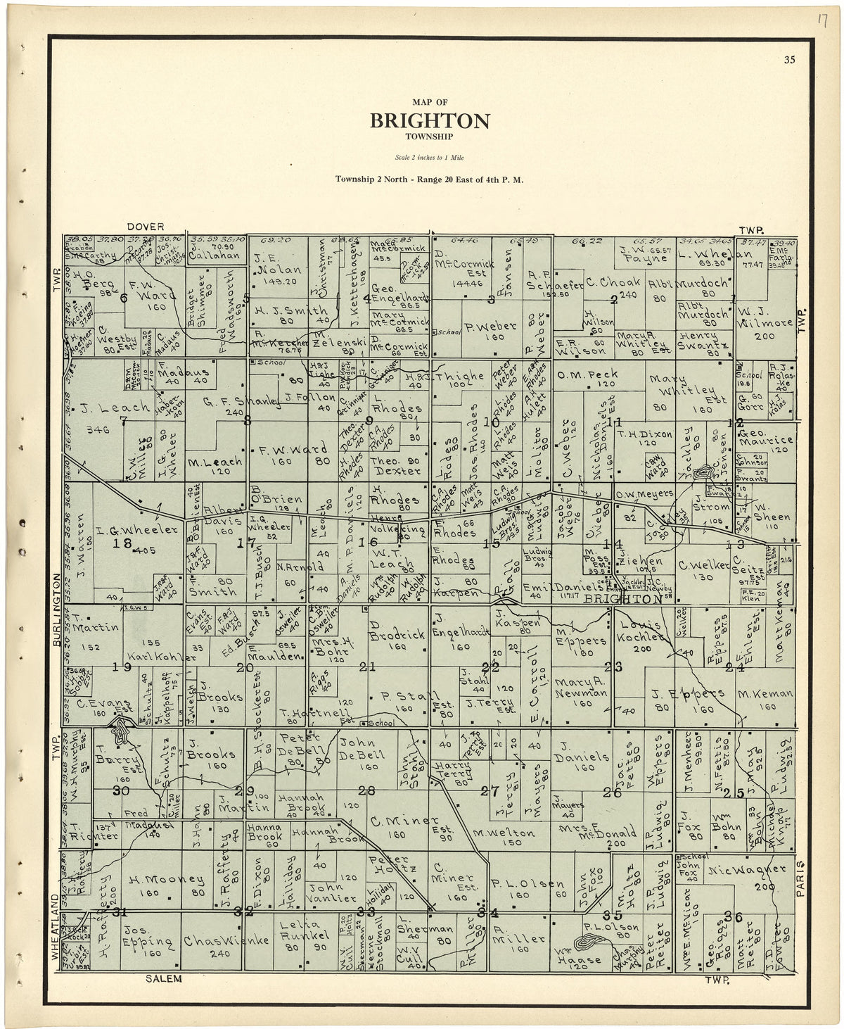 Map of Brighton Township from Plat Book of Racine and Kenosha Counties, Wisconsin 1924 by Relic Map Company