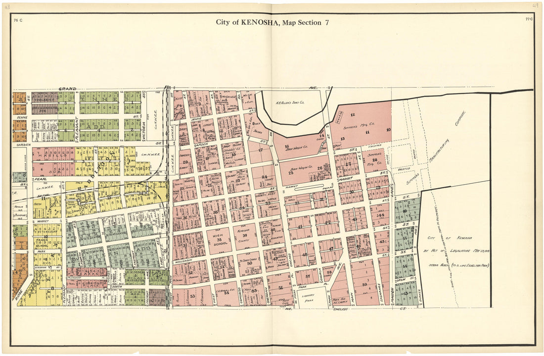 City of Kenosha, Map Section 7 from Plat Book of Racine and Kenosha Counties, Wisconsin 1924 by Relic Map Company