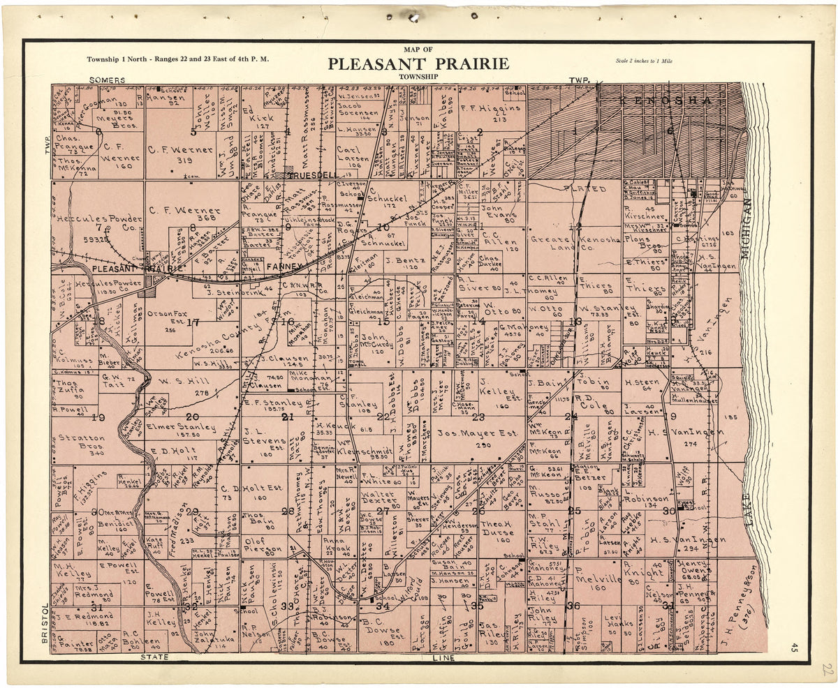 Map of Pleasant Prairie Township from Plat Book of Racine and Kenosha Counties, Wisconsin 1924 by Relic Map Company