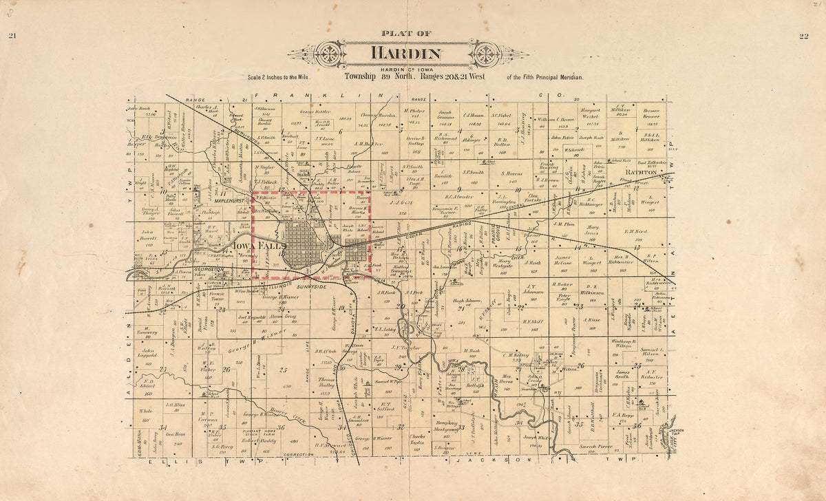 Plat of Hardin from Plat Book of Hardin County, Iowa : Drawn from Actual Surveys & County Records 1892 by Relic Map Company