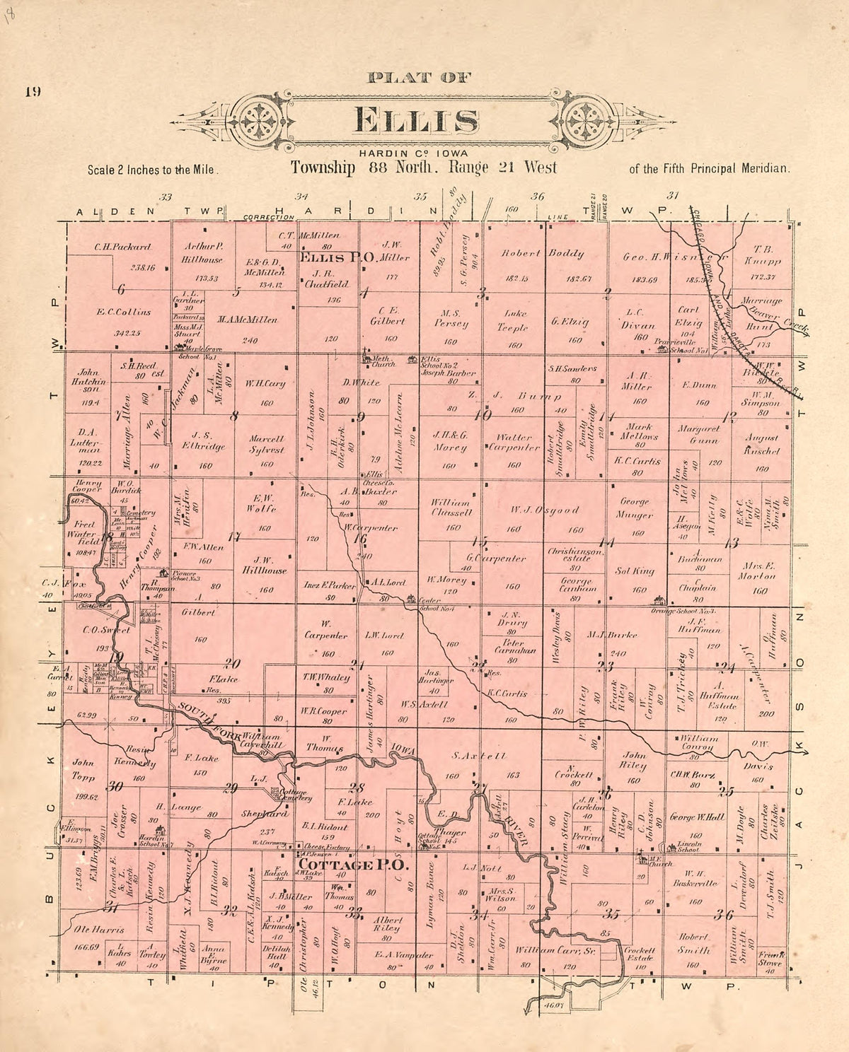 Plat of Ellis from Plat Book of Hardin County, Iowa : Drawn from Actual Surveys & County Records 1892 by Relic Map Company