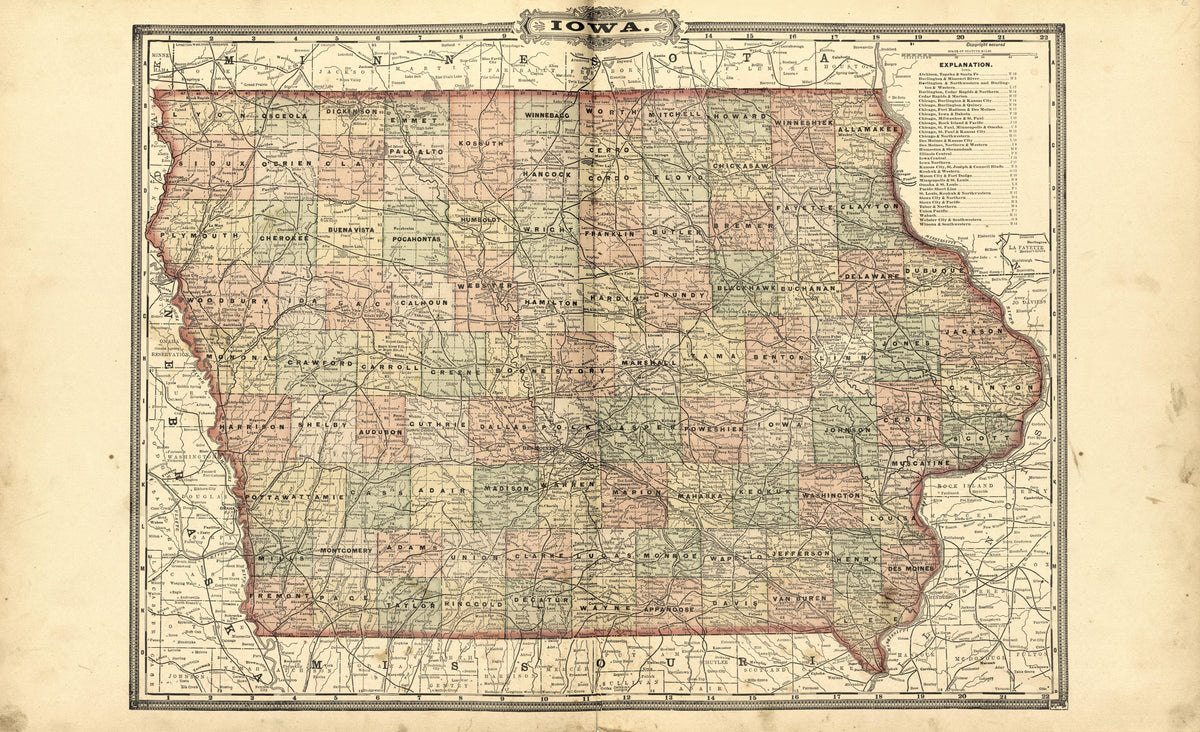 Map of Iowa from Plat Book of Chickasaw County, Iowa : Drawn from Actual Surveys & County Records 1892 by Relic Map Company