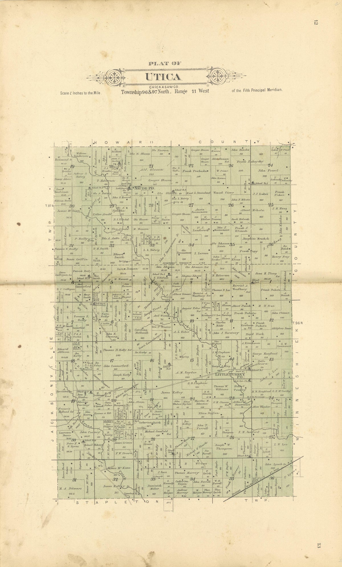 Plat of Utica from Plat Book of Chickasaw County, Iowa : Drawn from Actual Surveys & County Records 1892 by Relic Map Company