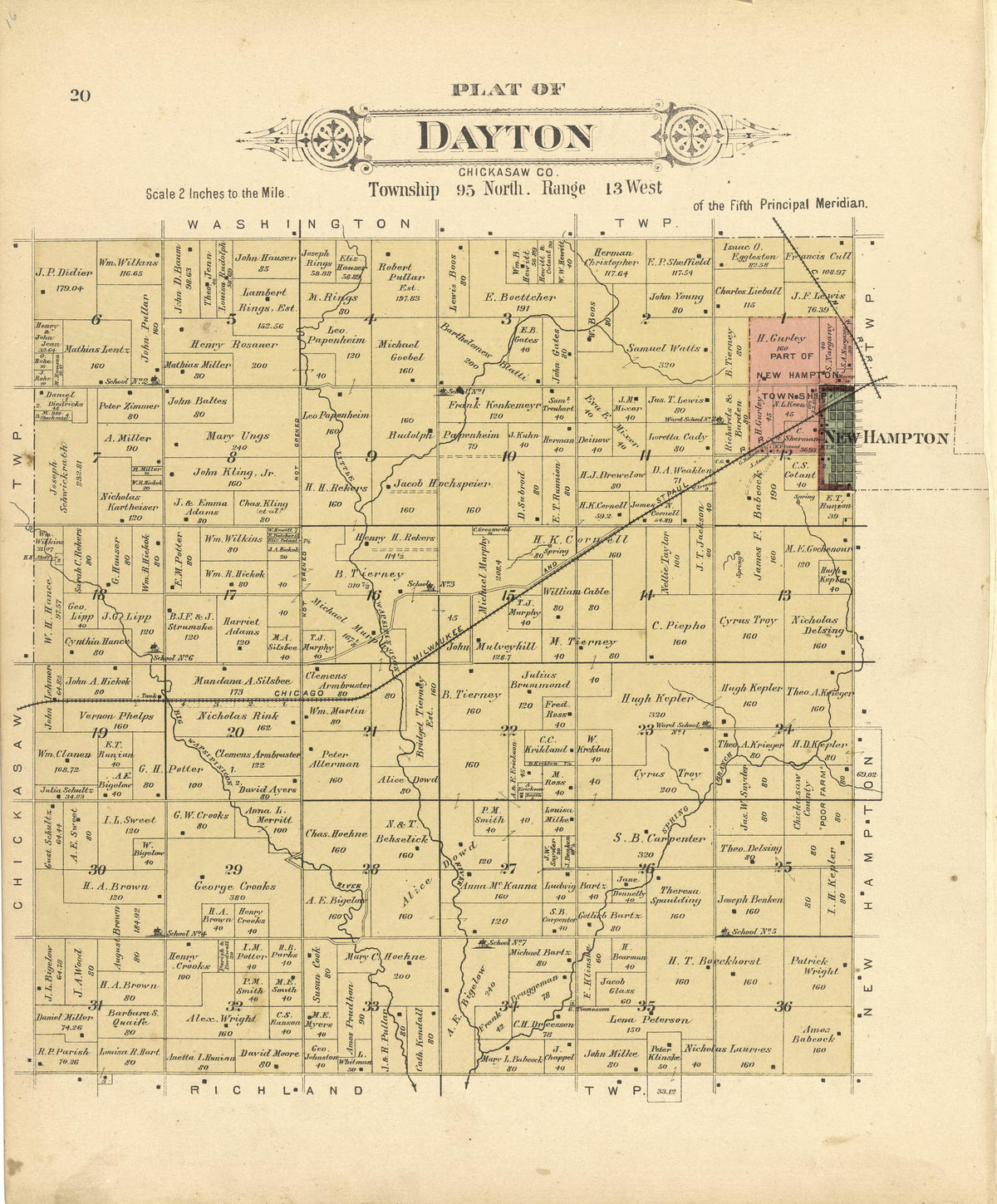 Plat of Dayton from Plat Book of Chickasaw County, Iowa : Drawn from Actual Surveys & County Records 1892 by Relic Map Company