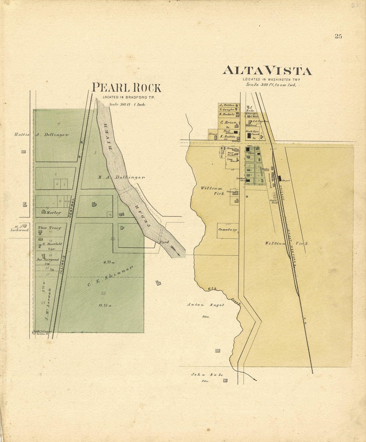 Pearl Rock Located In Bradford TP. & Alta Vista Located In Washington from Plat Book of Chickasaw County, Iowa : Drawn from Actual Surveys & County Records 1892 by Relic Map Company