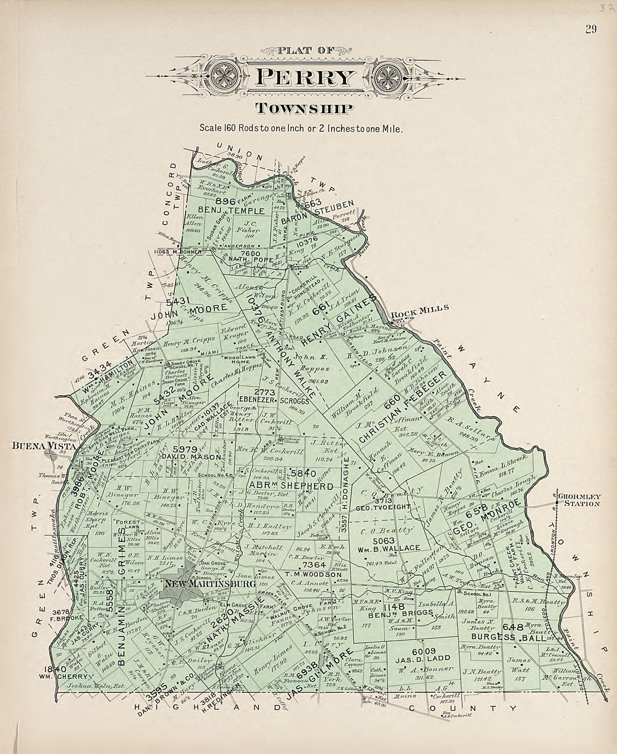 Perry Township from Plat Book of Fayette County, Ohio : Compiled from County Records and Actual Surveys 1913 by Relic Map Company