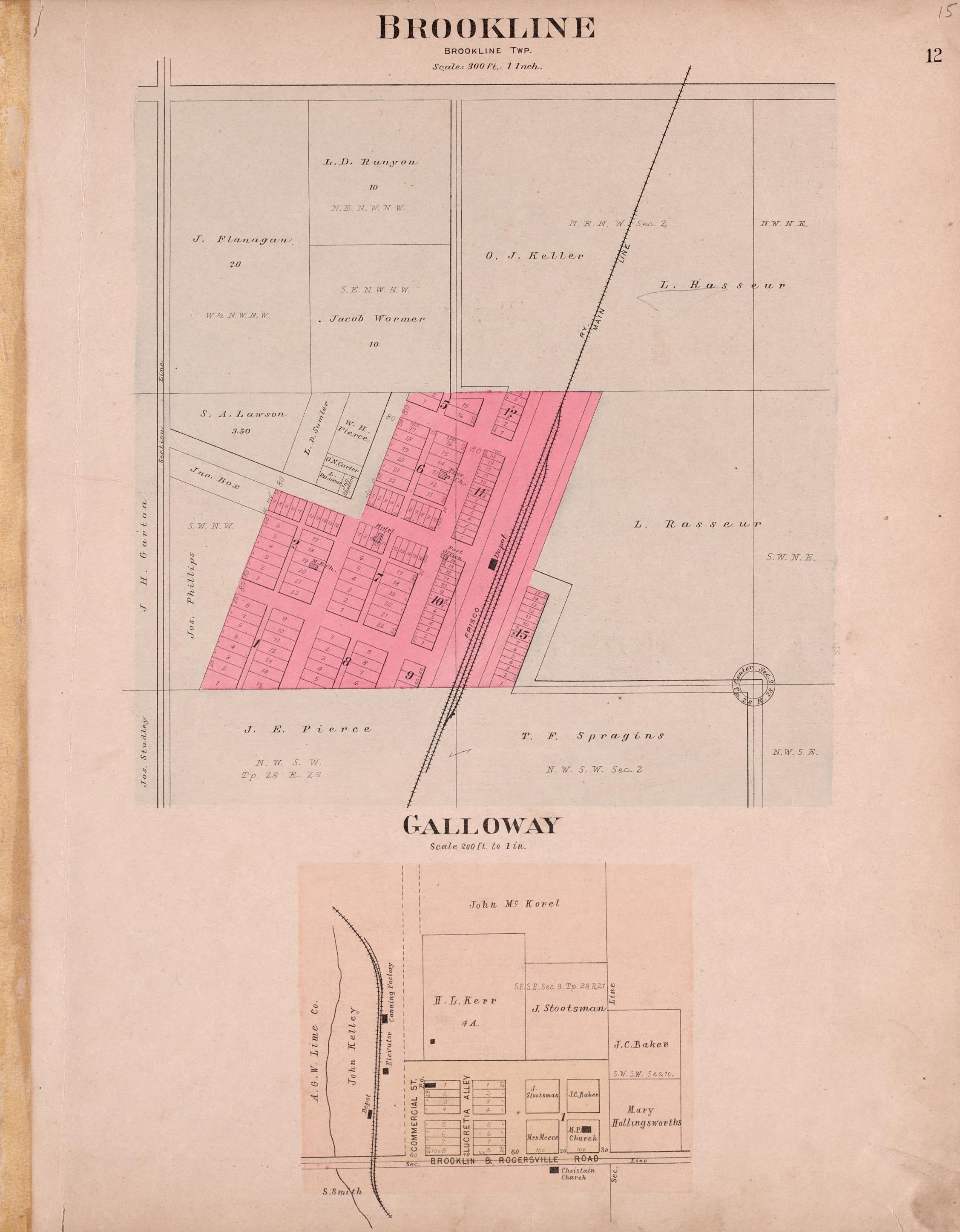 Brookline & Galloway from Plat Book of Greene County, Missouri : Compiled from County Records and Actual Surveys 1904 by Relic Map Company