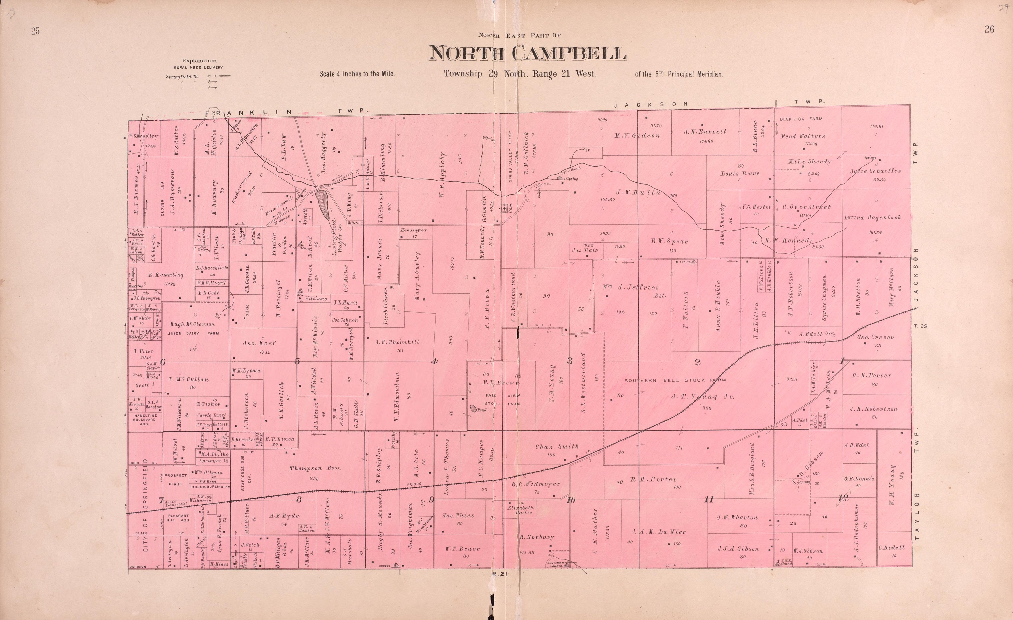 North Campbell from Plat Book of Greene County, Missouri : Compiled from County Records and Actual Surveys 1904 by Relic Map Company