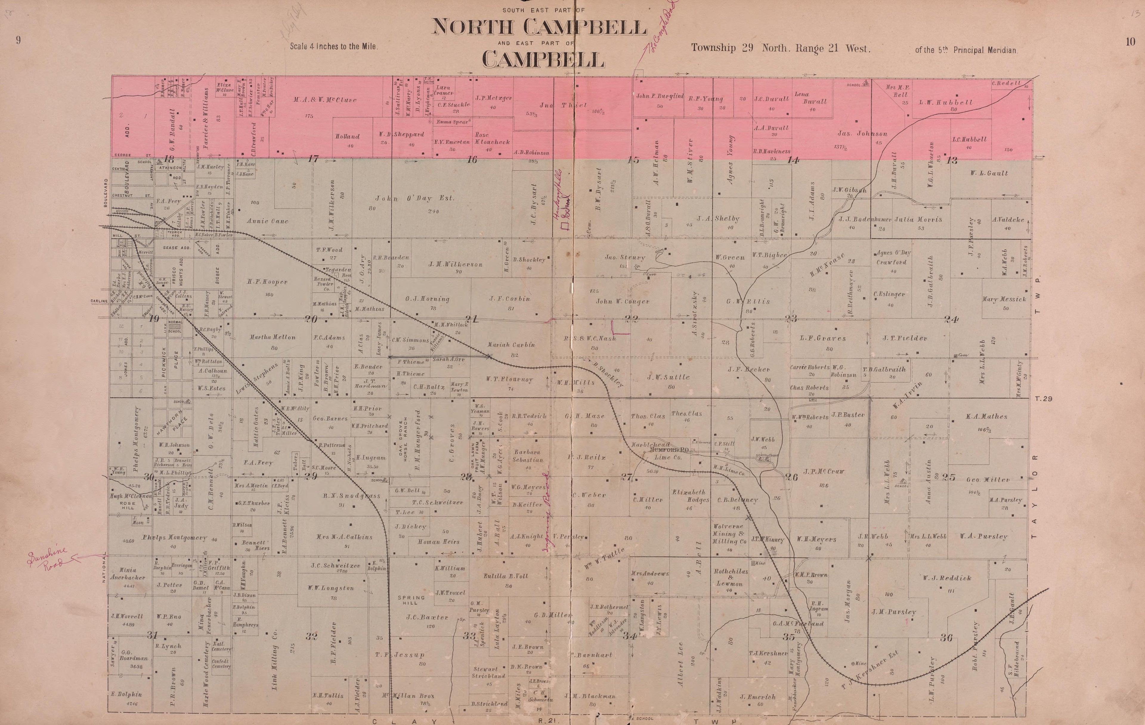 North Campbell & Campbell from Plat Book of Greene County, Missouri : Compiled from County Records and Actual Surveys 1904 by Relic Map Company
