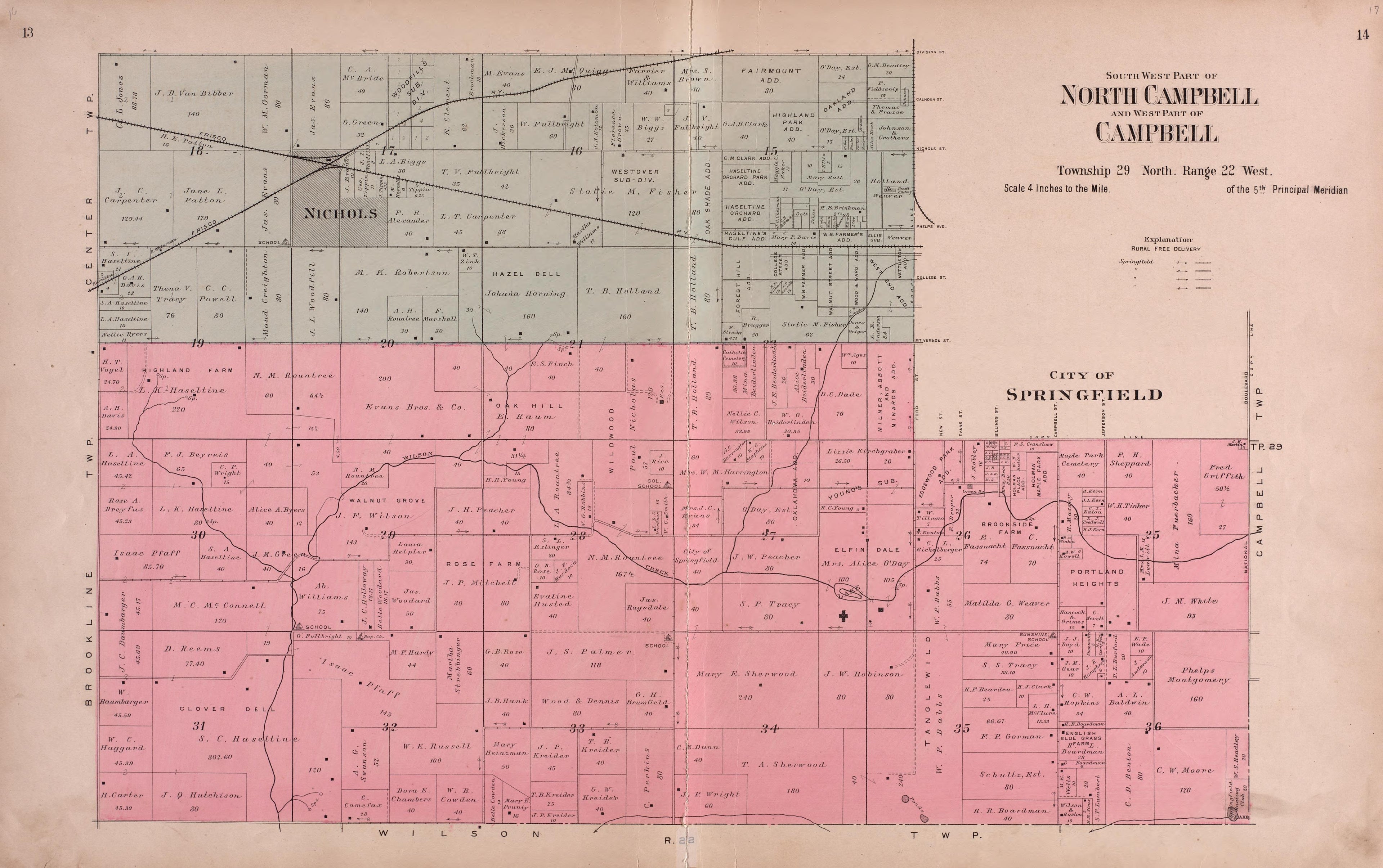North Campbell from Plat Book of Greene County, Missouri : Compiled from County Records and Actual Surveys 1904 by Relic Map Company