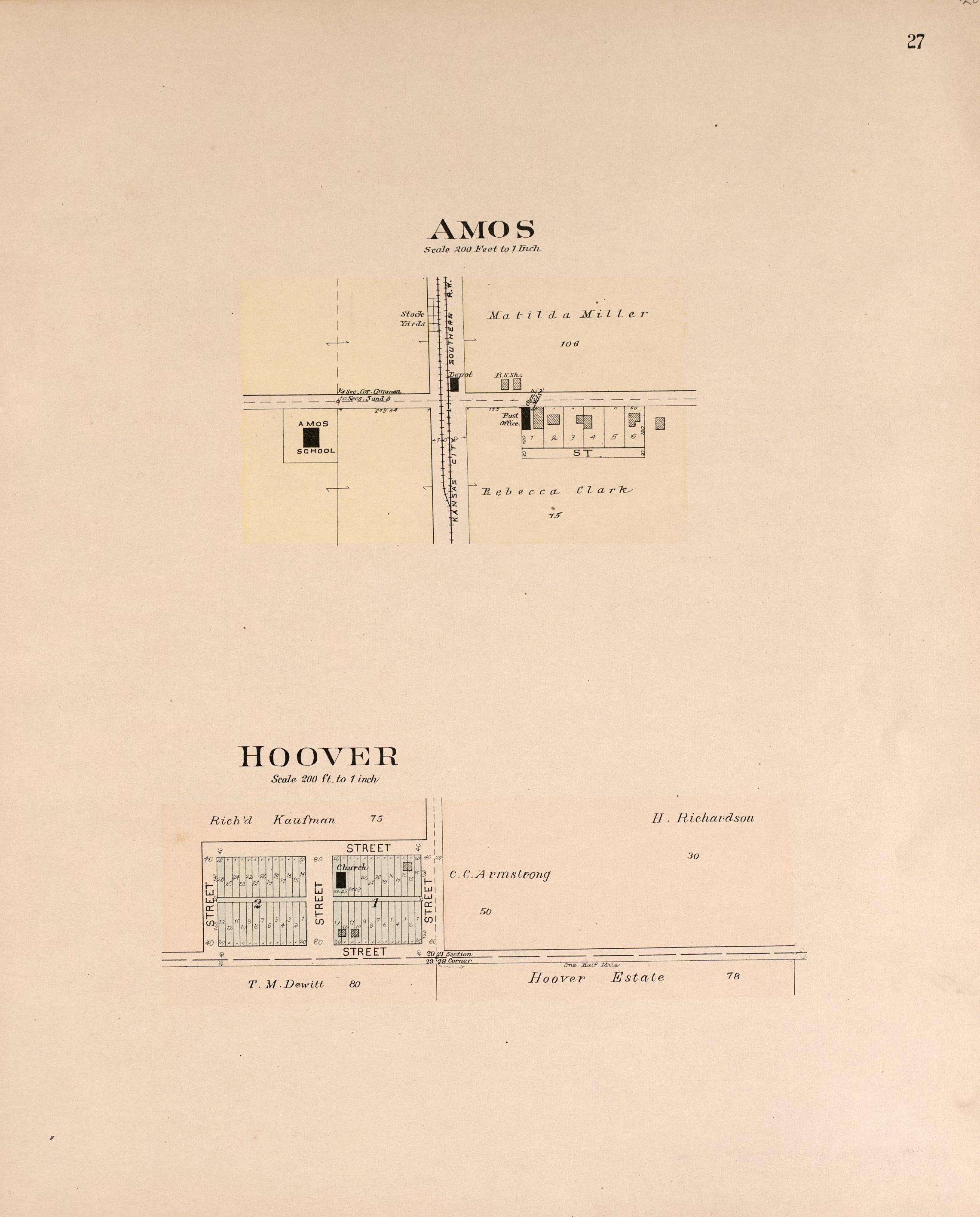 Amos and Hoover from Plat Book of Vernon County, Missouri : Compiled from County Records and Actual Surveys 1903 by Relic Map Company