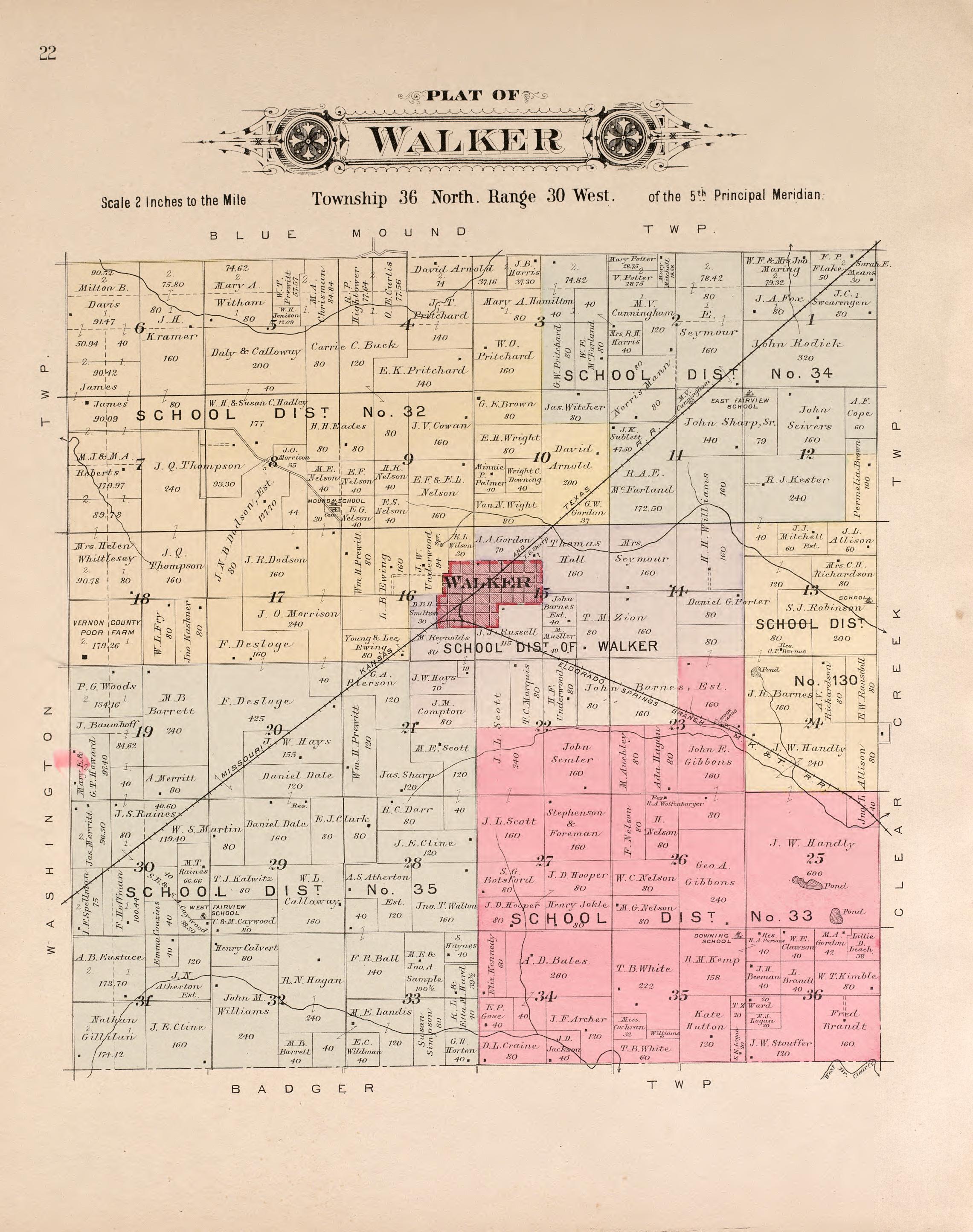Walker from Plat Book of Vernon County, Missouri : Compiled from County Records and Actual Surveys 1903 by Relic Map Company