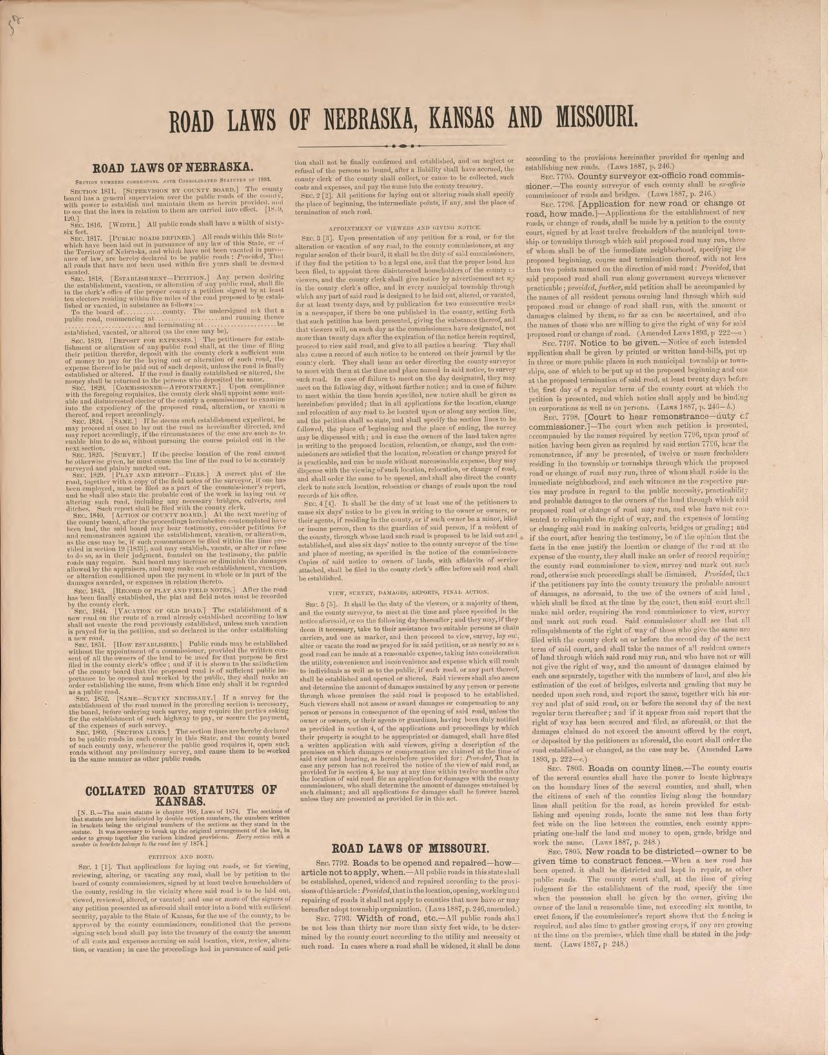 Road Laws of Nebraska, Kansas, and Missouri from Plat Book of Vernon County, Missouri : Compiled from County Records and Actual Surveys 1903 by Relic Map Company