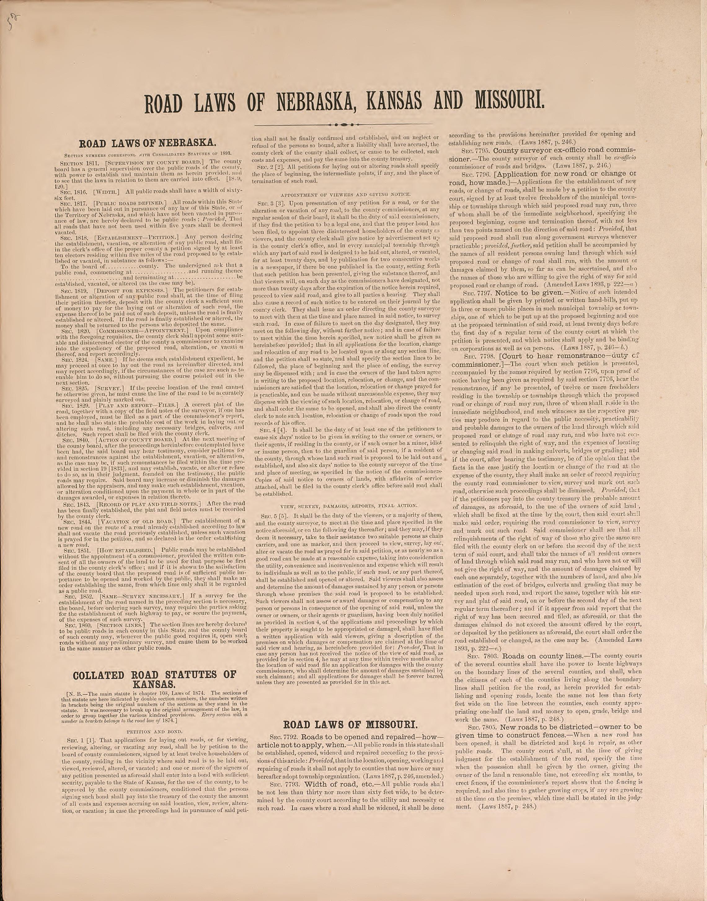 Road Laws of Nebraska, Kansas, and Missouri from Plat Book of Vernon County, Missouri : Compiled from County Records and Actual Surveys 1903 by Relic Map Company