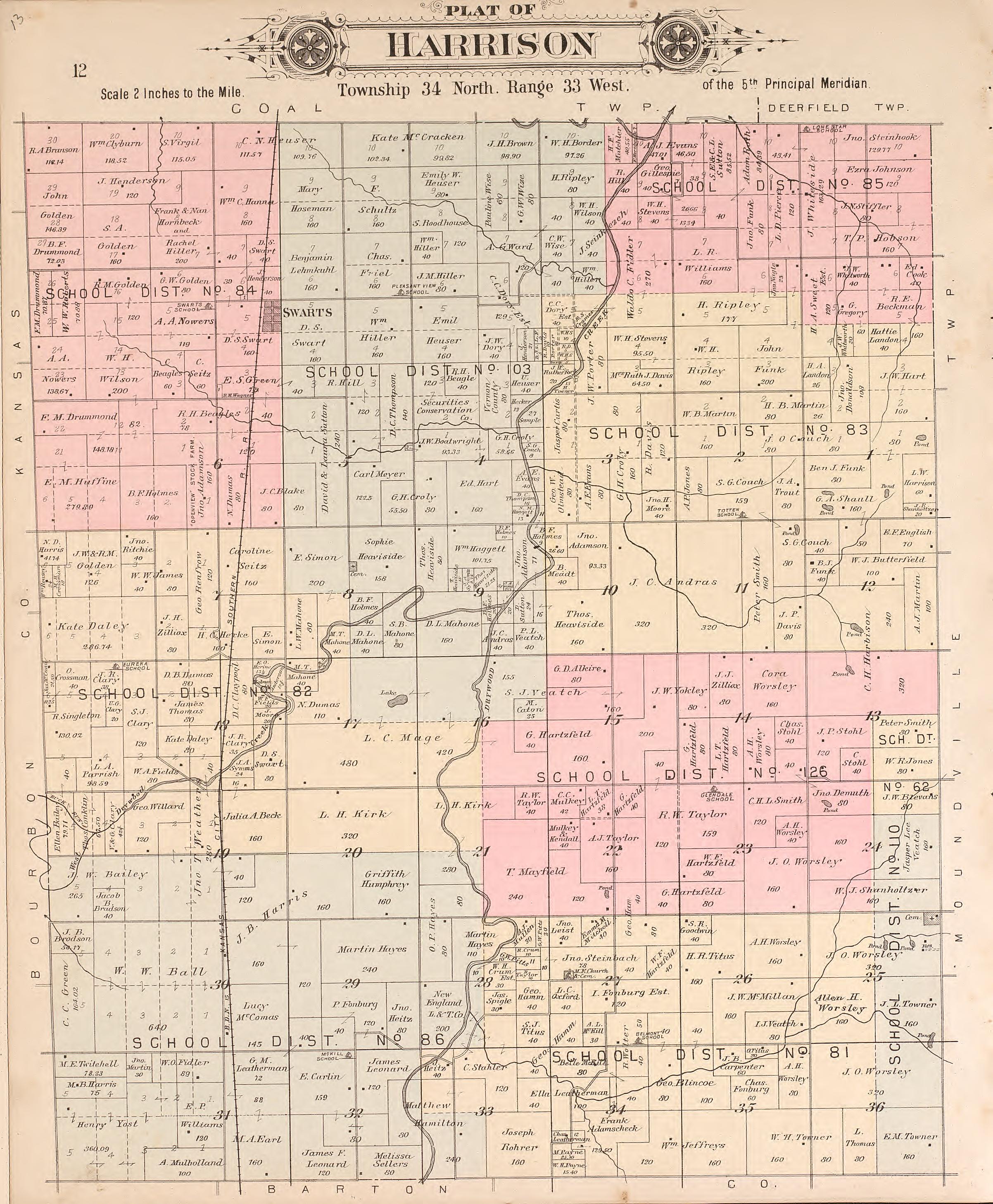 Harrison from Plat Book of Vernon County, Missouri : Compiled from County Records and Actual Surveys 1903 by Relic Map Company