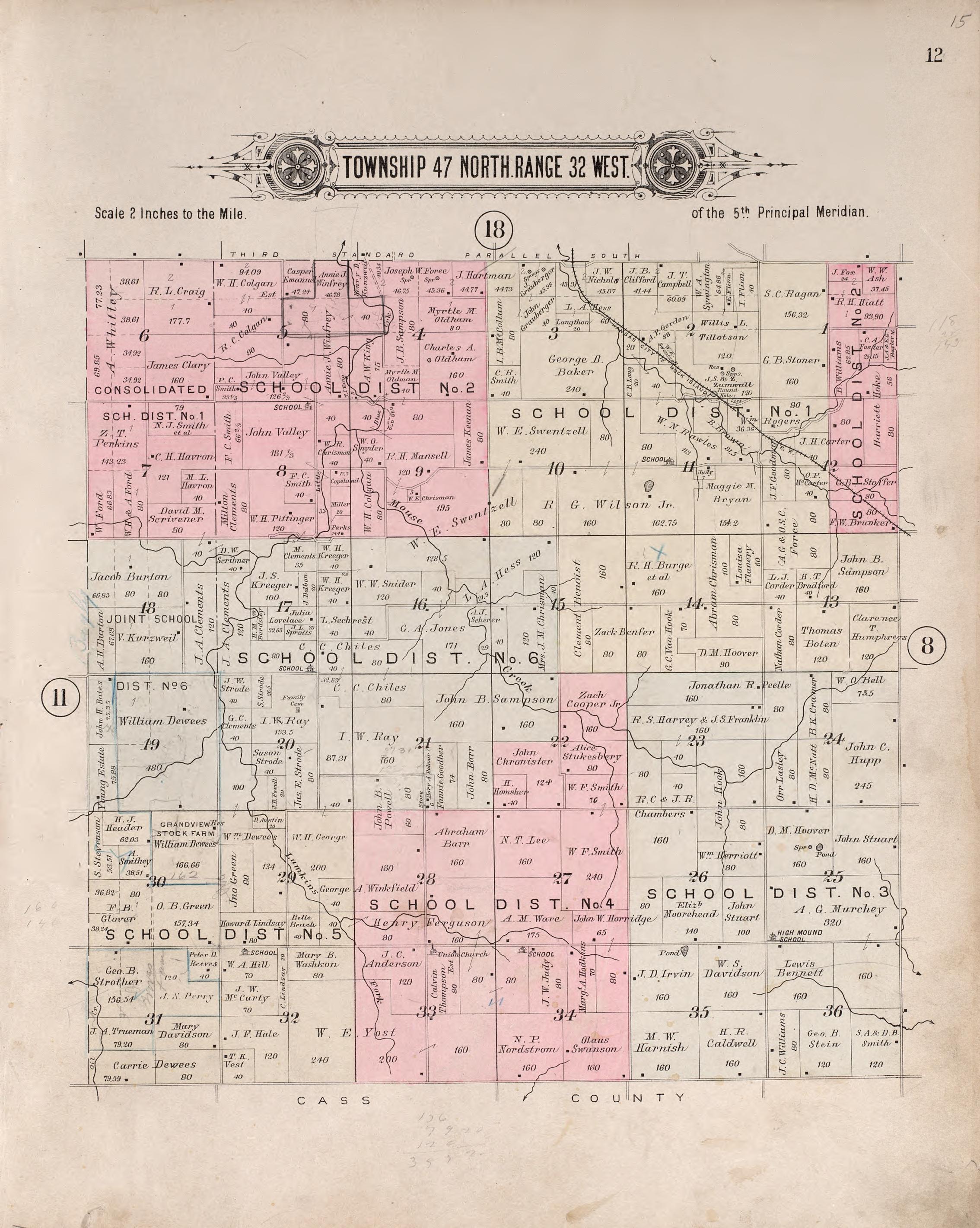 Township 47 North Range 32 West from Plat Book of Jackson County, Missouri : Compiled from County Records and Actual Surveys 1904 by Relic Map Company