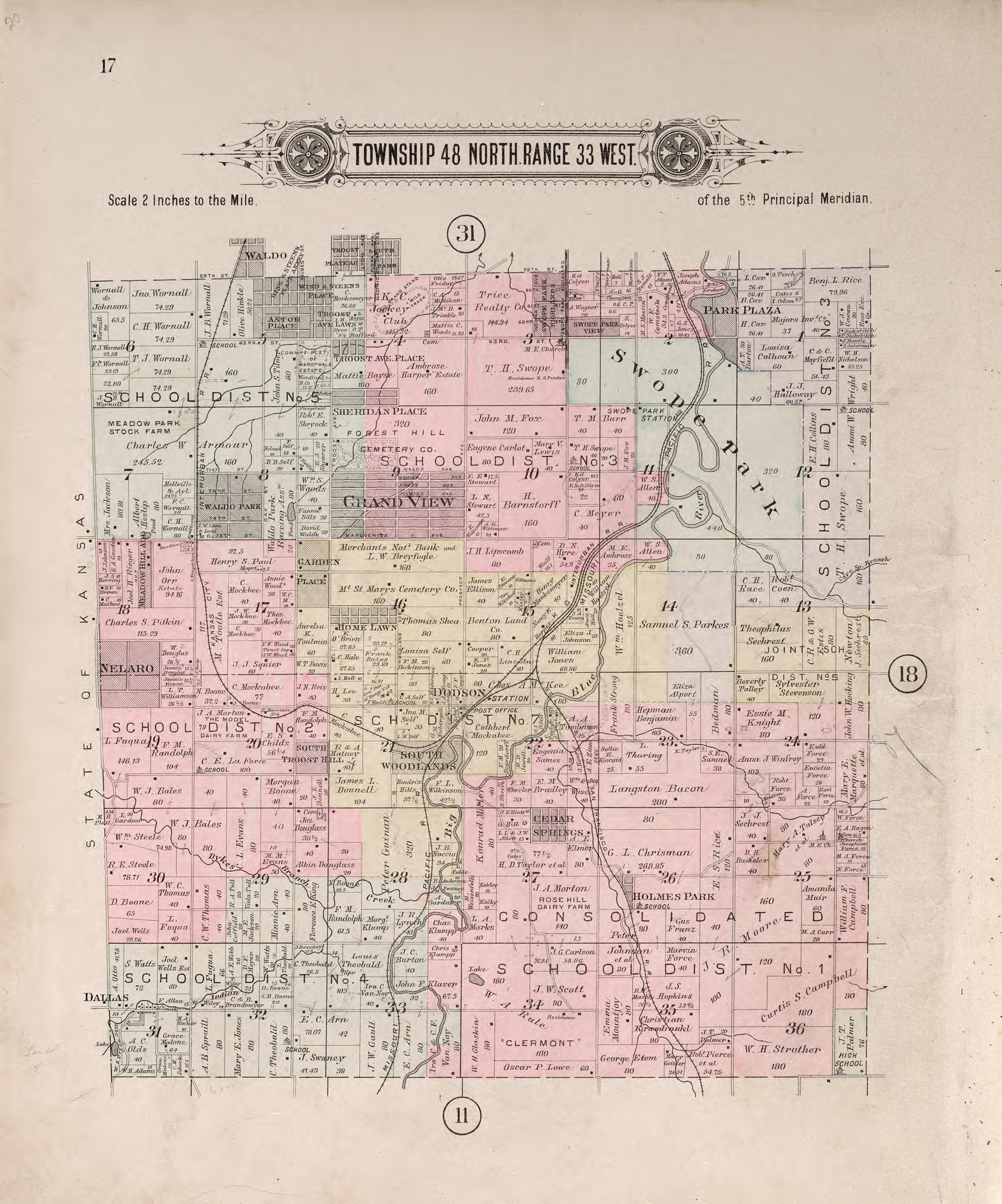 Township 48 North Range 33 East from Plat Book of Jackson County, Missouri : Compiled from County Records and Actual Surveys 1904 by Relic Map Company