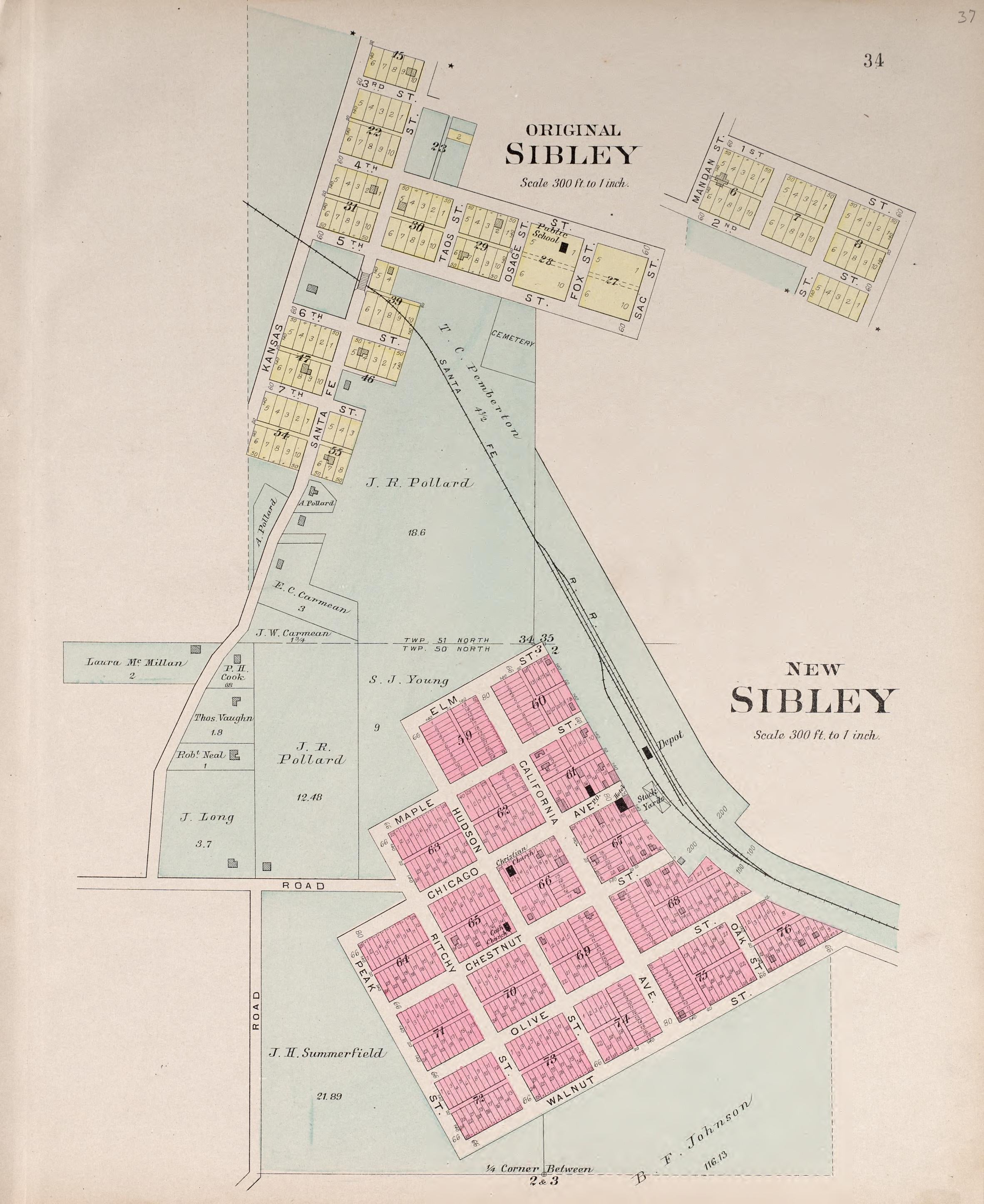 Original Sibley & New Sibley from Plat Book of Jackson County, Missouri : Compiled from County Records and Actual Surveys 1904 by Relic Map Company
