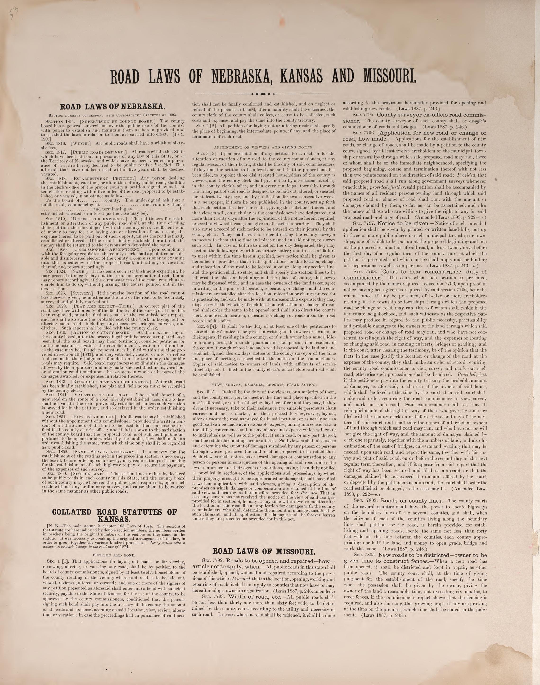 Road Laws of NE, KS, & MO from Plat Book of Jackson County, Missouri : Compiled from County Records and Actual Surveys 1904 by Relic Map Company