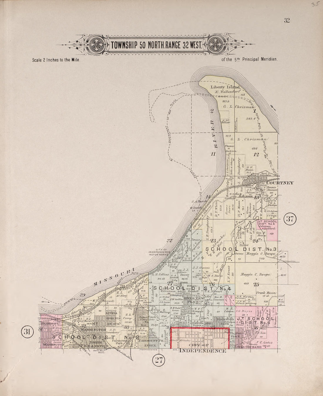 Township 50 North Range 32 West from Plat Book of Jackson County, Missouri : Compiled from County Records and Actual Surveys 1904 by Relic Map Company