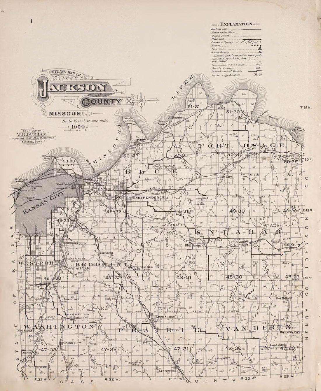 Outline Map of Jackson County from Plat Book of Jackson County, Missouri : Compiled from County Records and Actual Surveys 1904 by Relic Map Company