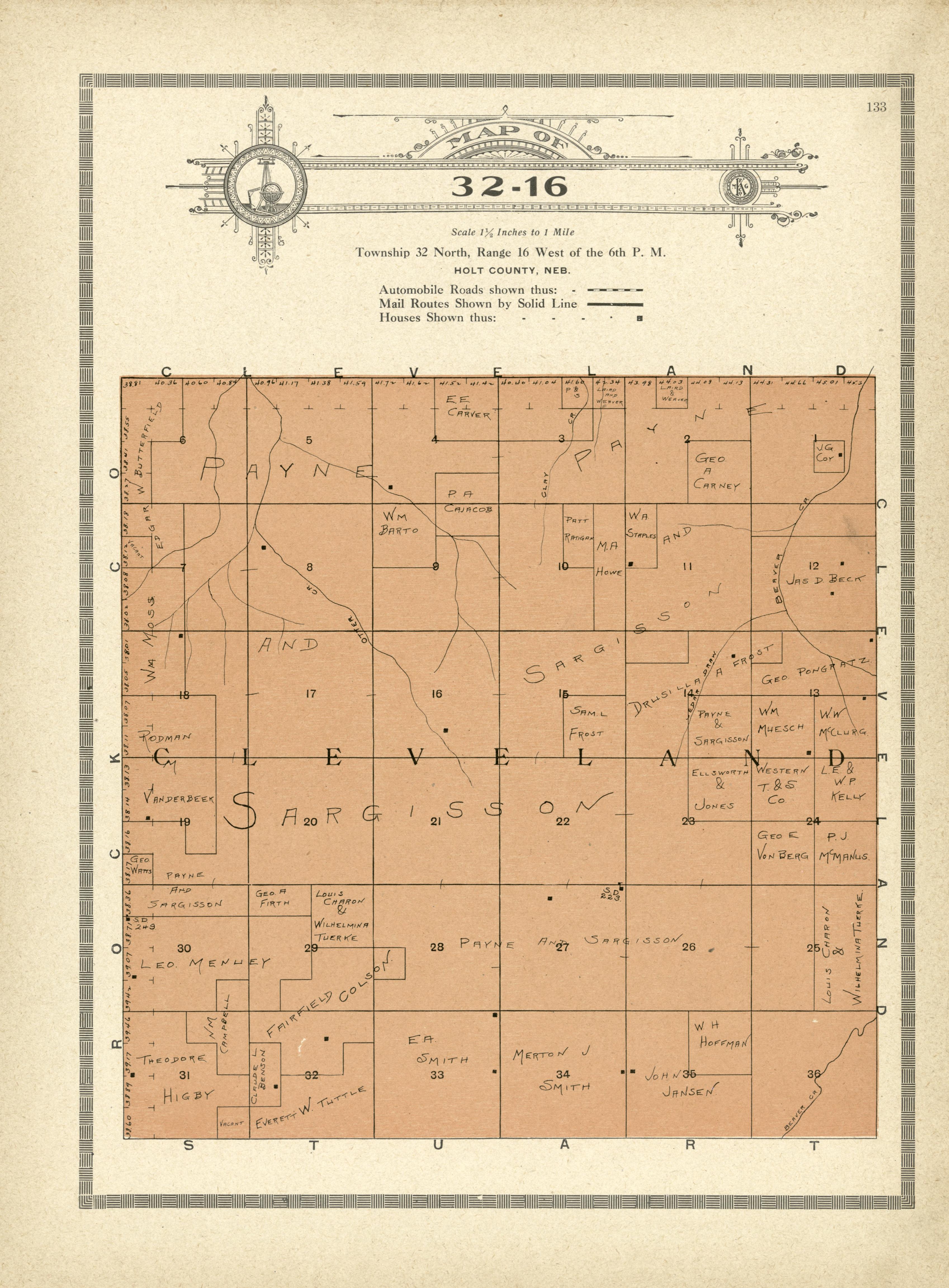 Map of 32-16 from Atlas and Plat Book of Holt County, Nebraska : Containing Outline Map of the County, Plats of All the Townships With Owners&