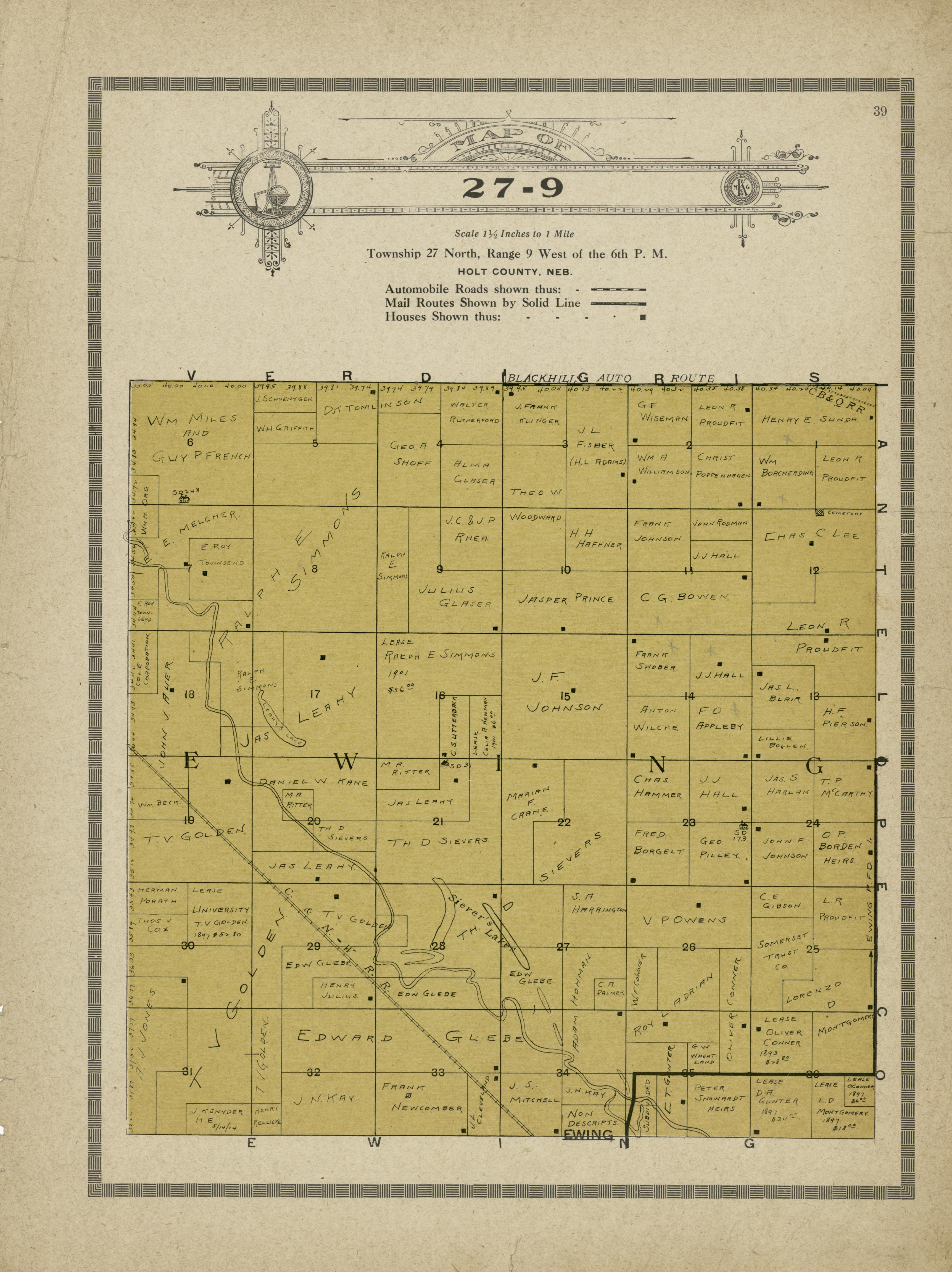 Map of 27-9 from Atlas and Plat Book of Holt County, Nebraska : Containing Outline Map of the County, Plats of All the Townships With Owners&