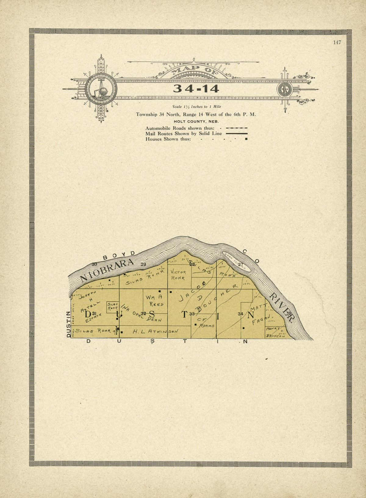 Map of 34-14 from Atlas and Plat Book of Holt County, Nebraska : Containing Outline Map of the County, Plats of All the Townships With Owners&
