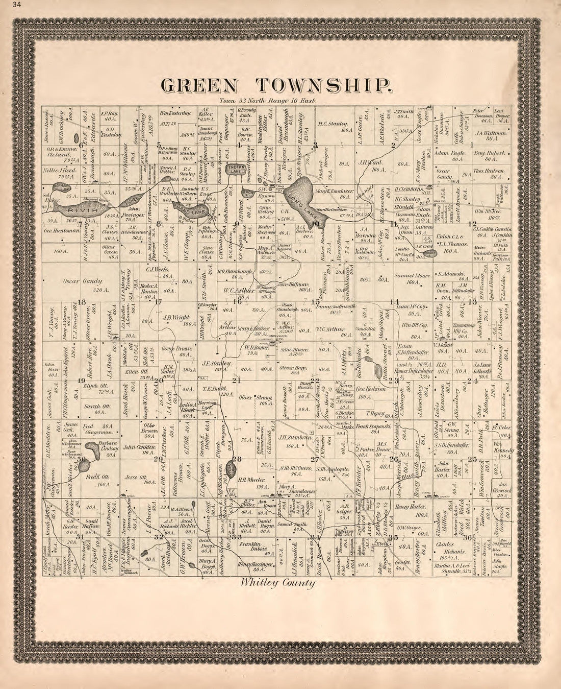 This old map of Indiana, Noble County, was created by Morrow, O. (Oliver) in 1893