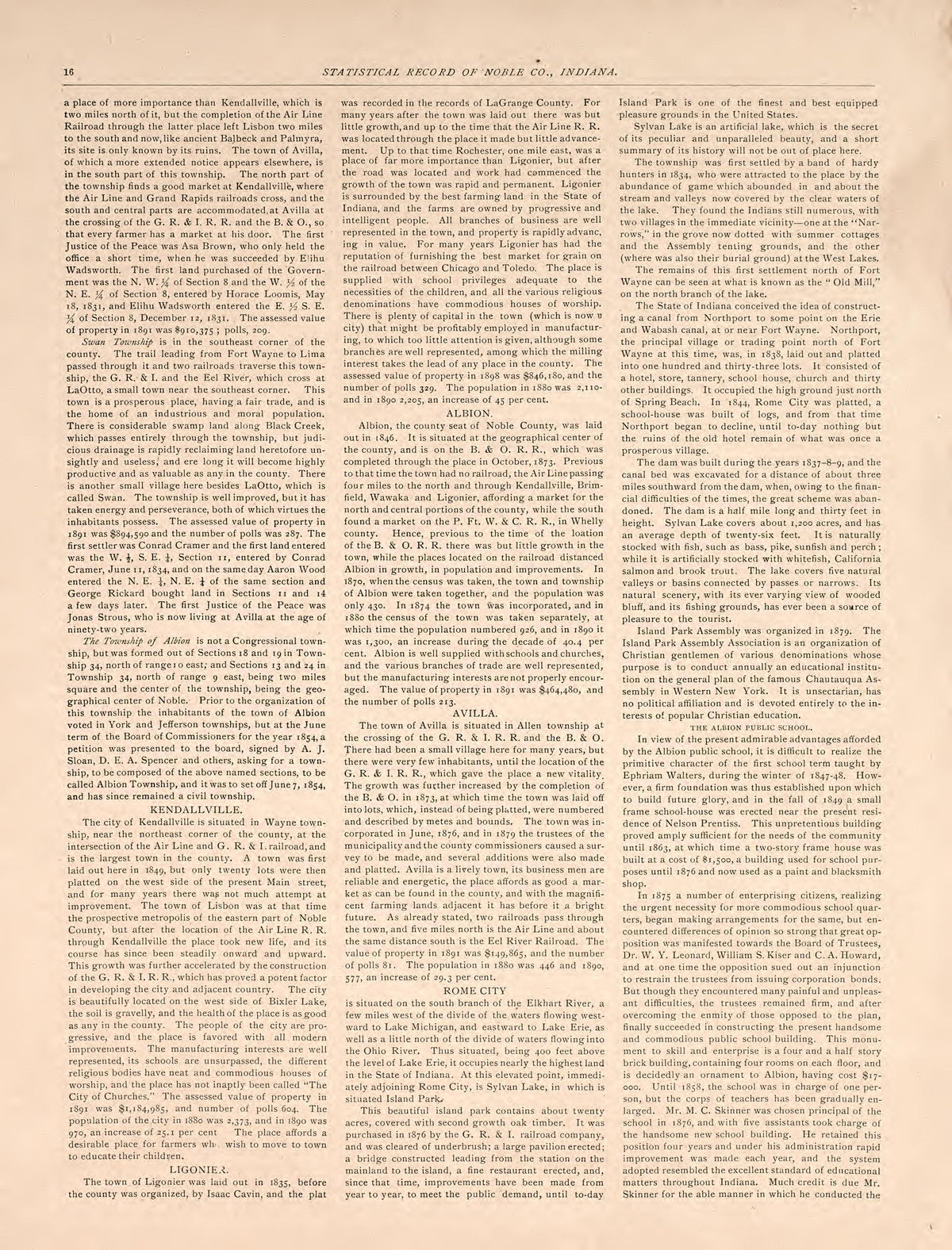 Statistical Record of Noble County, Indiana, Pt. 6 from Plat Book and Statistical Record of Noble County, Indiana : Containing a Brief History of the County, Townships, Cities and Larger Towns, Together With a Large Map of Indiana and Outline Map … 1893 by Relic Map Company