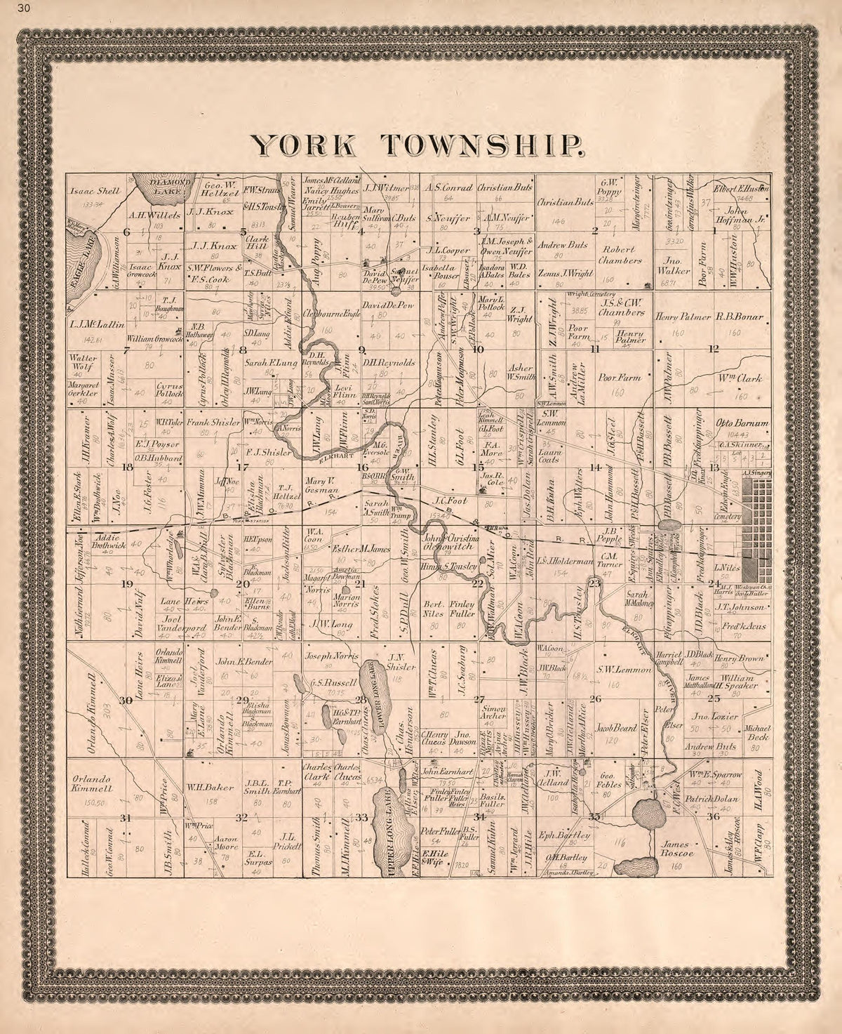 York Township from Plat Book and Statistical Record of Noble County, Indiana : Containing a Brief History of the County, Townships, Cities and Larger Towns, Together With a Large Map of Indiana and Outline Map … 1893 by Relic Map Company