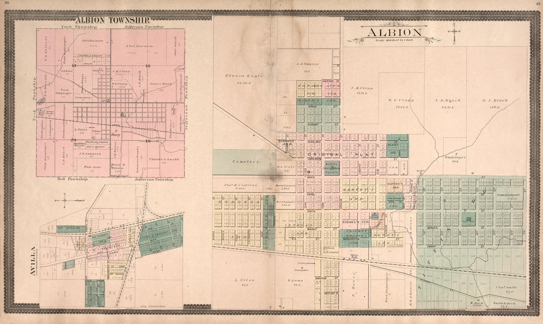 This old map of Indiana, Noble County, was created by Morrow, O. (Oliver) in 1893