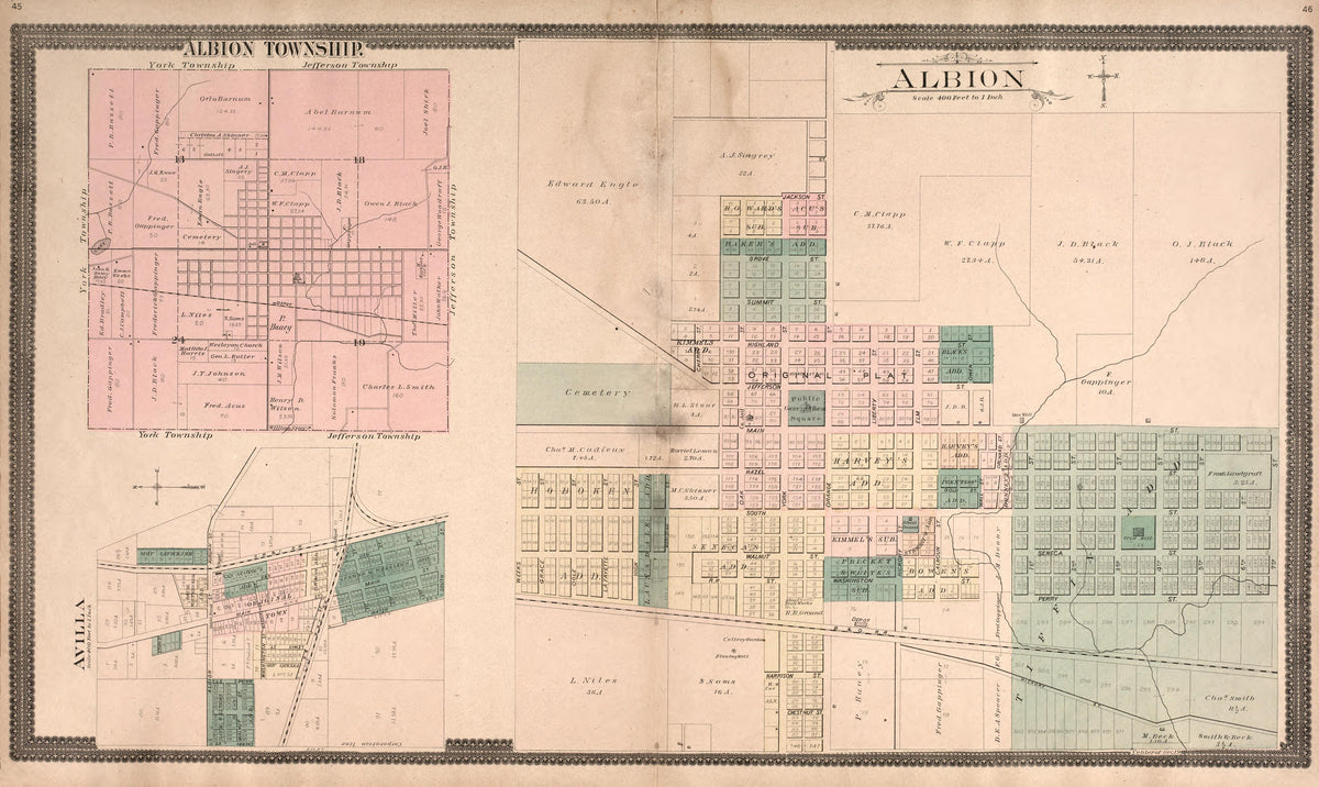 Albion Township from Plat Book and Statistical Record of Noble County, Indiana : Containing a Brief History of the County, Townships, Cities and Larger Towns, Together With a Large Map of Indiana and Outline Map … 1893 by Relic Map Company