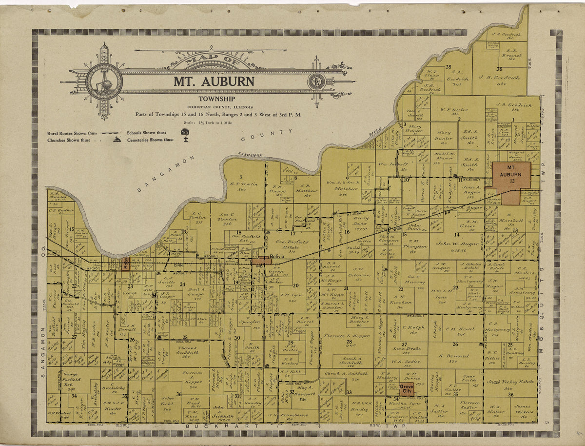 Map of Mt. Auburn Township from Plat Book and Complete Survey of Christian County, Illinois : Containing Plats of All Townships With Owners&