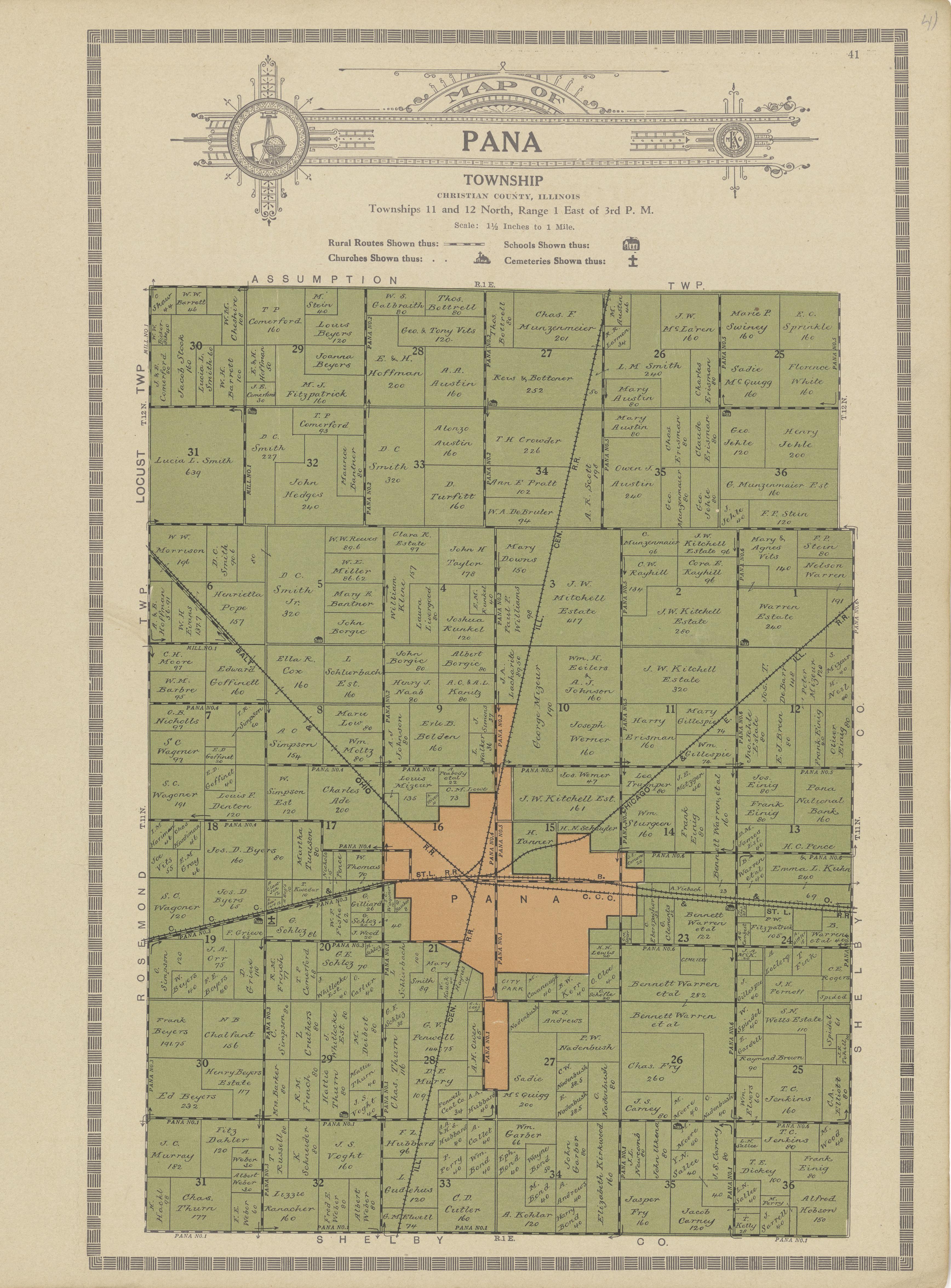 Map of Pana Township from Plat Book and Complete Survey of Christian County, Illinois : Containing Plats of All Townships With Owners&