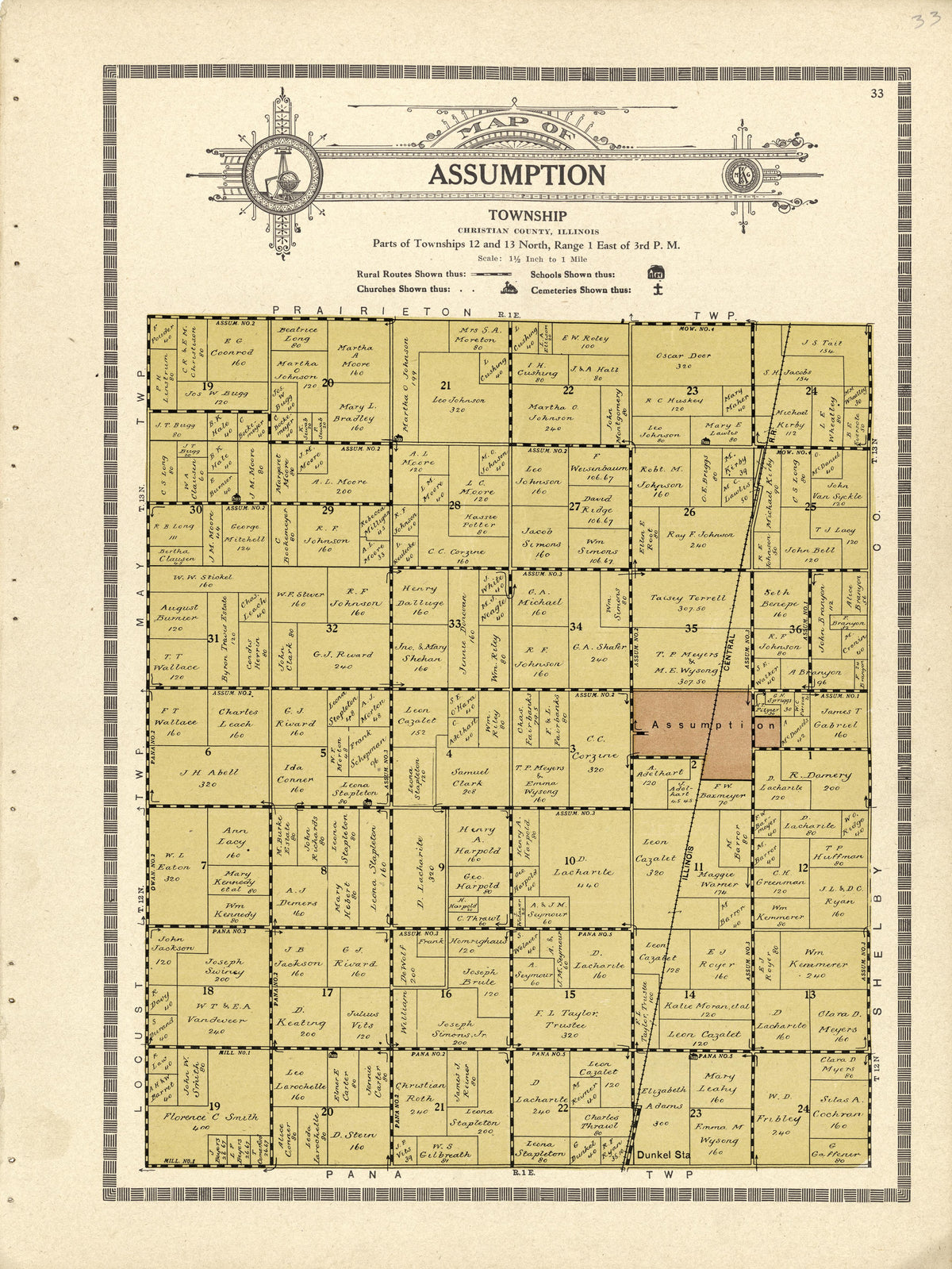Map of Assumption Township from Plat Book and Complete Survey of Christian County, Illinois : Containing Plats of All Townships With Owners&