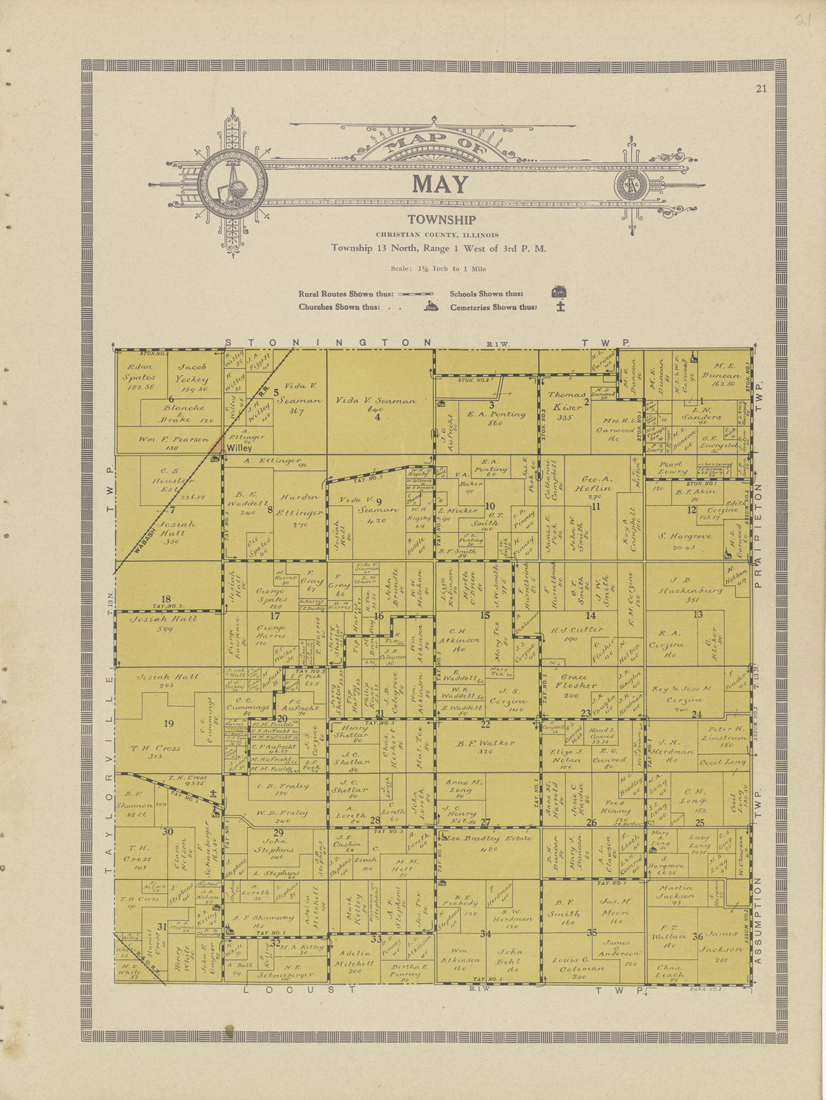 Map of May Township from Plat Book and Complete Survey of Christian County, Illinois : Containing Plats of All Townships With Owners&