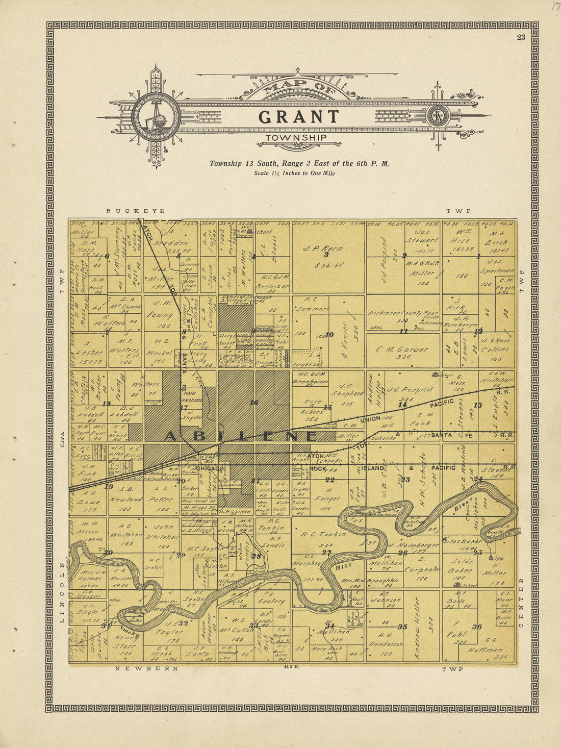 This old map of Dickinson County, Kansas, was created by Capper, Arthur|Kenyon Company (Des Moines, Iowa) in 1909