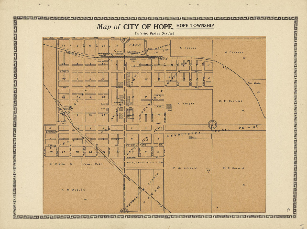 City of Hope from Plat Book and Complete Survey of Dickinson County, Kansas : Containing Plats of Townships and Incorporated Towns, Also Maps of the State, United States and World, With an Outline Map of Dickinson … 1909 by Relic Map Company